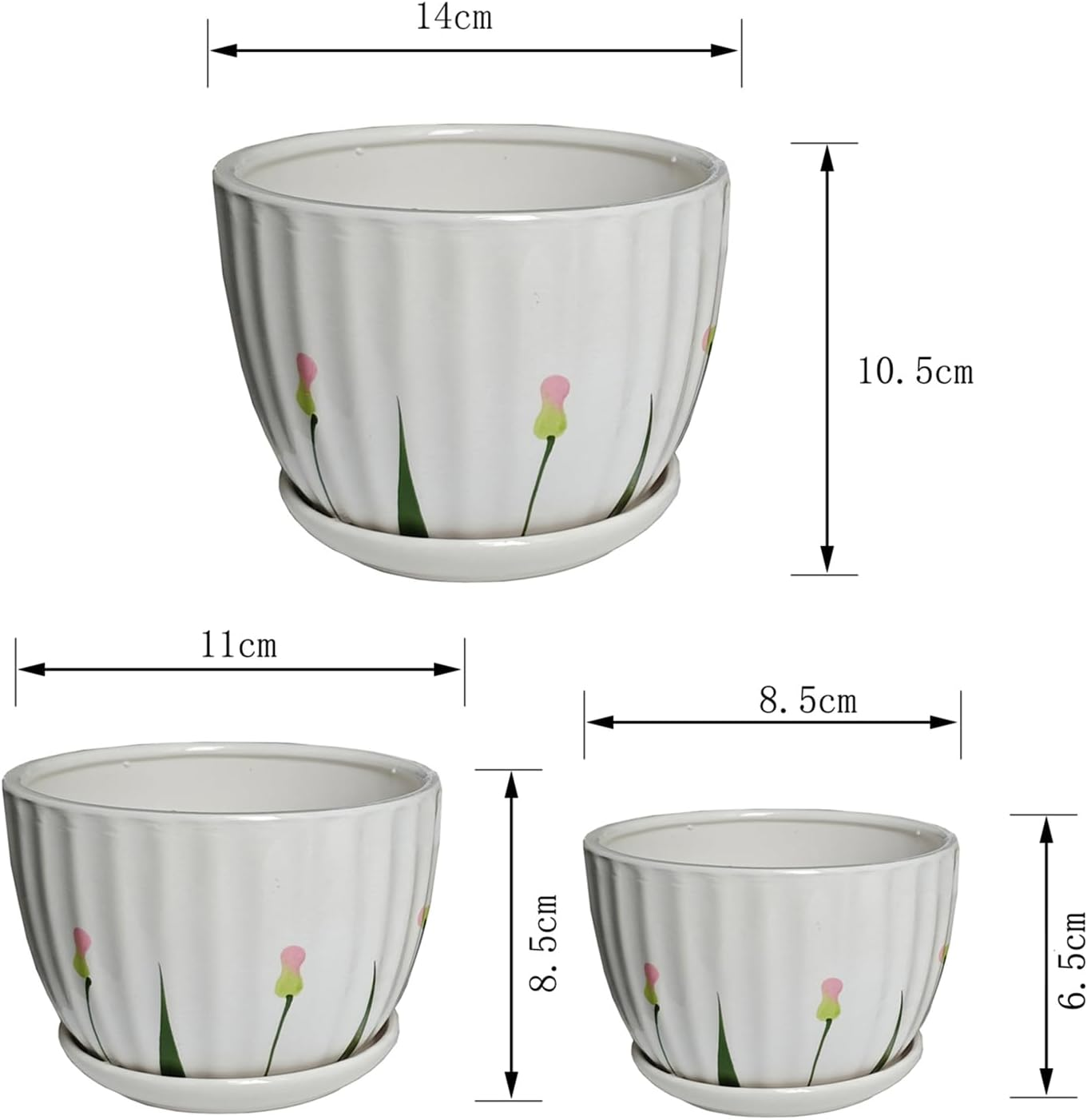 NASHRIO 3-Piece Small Ceramic Plant Pots with Drainage Holes - Indoor/Outdoor Decorative Flower Pots for Succulents, Mini Cacti, Herbs (Set of 3) (A) - C image number 5