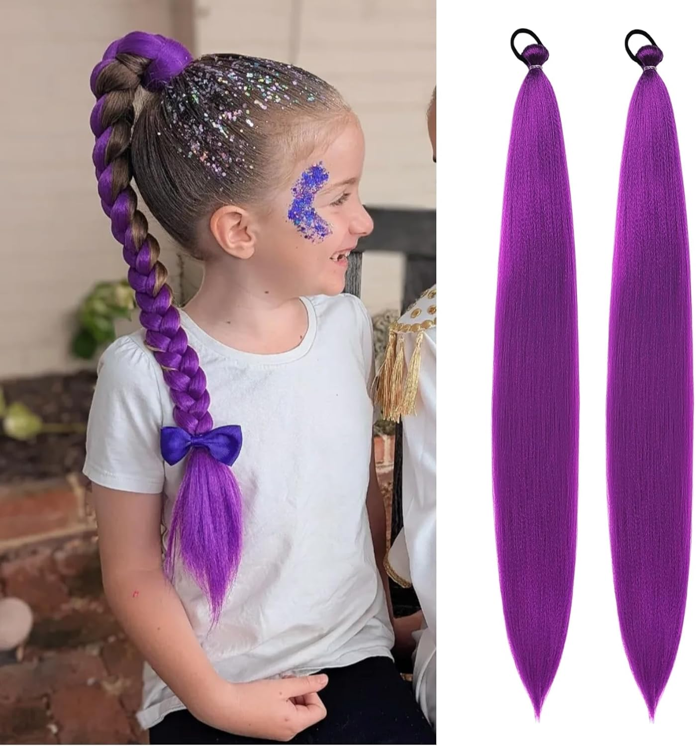 Purple Braiding Hair, 2PCS Purple Hair Extensions for Braiding, 26 Inch Anime Character Cosplay Wig Purples Hair Braids Pre Stretched, Fancy Dress Wig Costume Accessories, for Kids & Adults image number 1