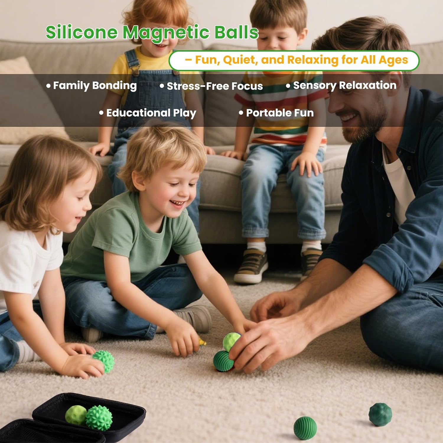 Silicone Magnetic Balls Fidget Toys for Adults & Teens, 8PCS Stress Relief Sensory Toys for Autism ADHD Anxiety, Fun Textures Gadgets, Office Desk Toy, Stocking Stuffers for Women Men Teen Gift, Large - Black image number 2