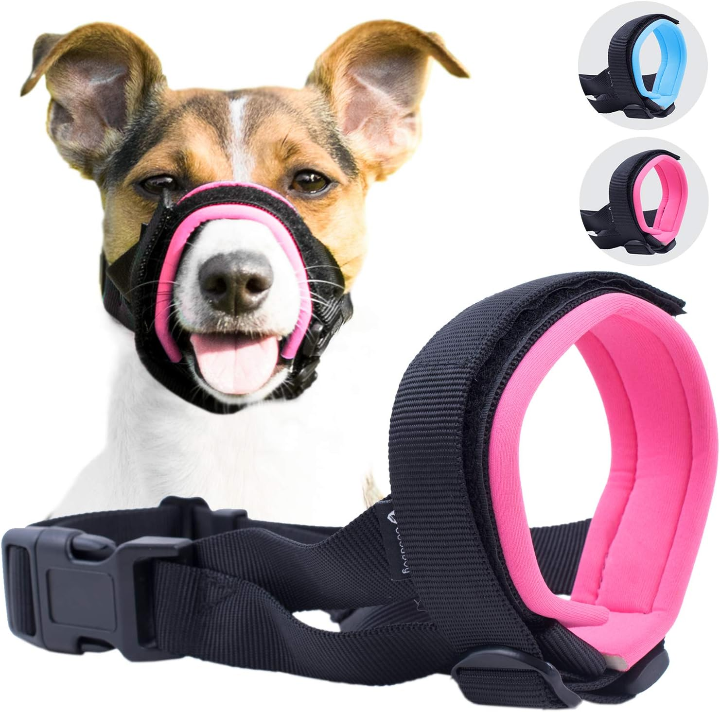 Gentle Muzzle Guard for Dogs - Prevents Biting and Unwanted Chewing Safely &ndash; New Secure Comfort Fit - Soft Neoprene Padding &ndash; No More Chafing &ndash; Training Guide Helps Build Bonds with Pet (L, Pink)