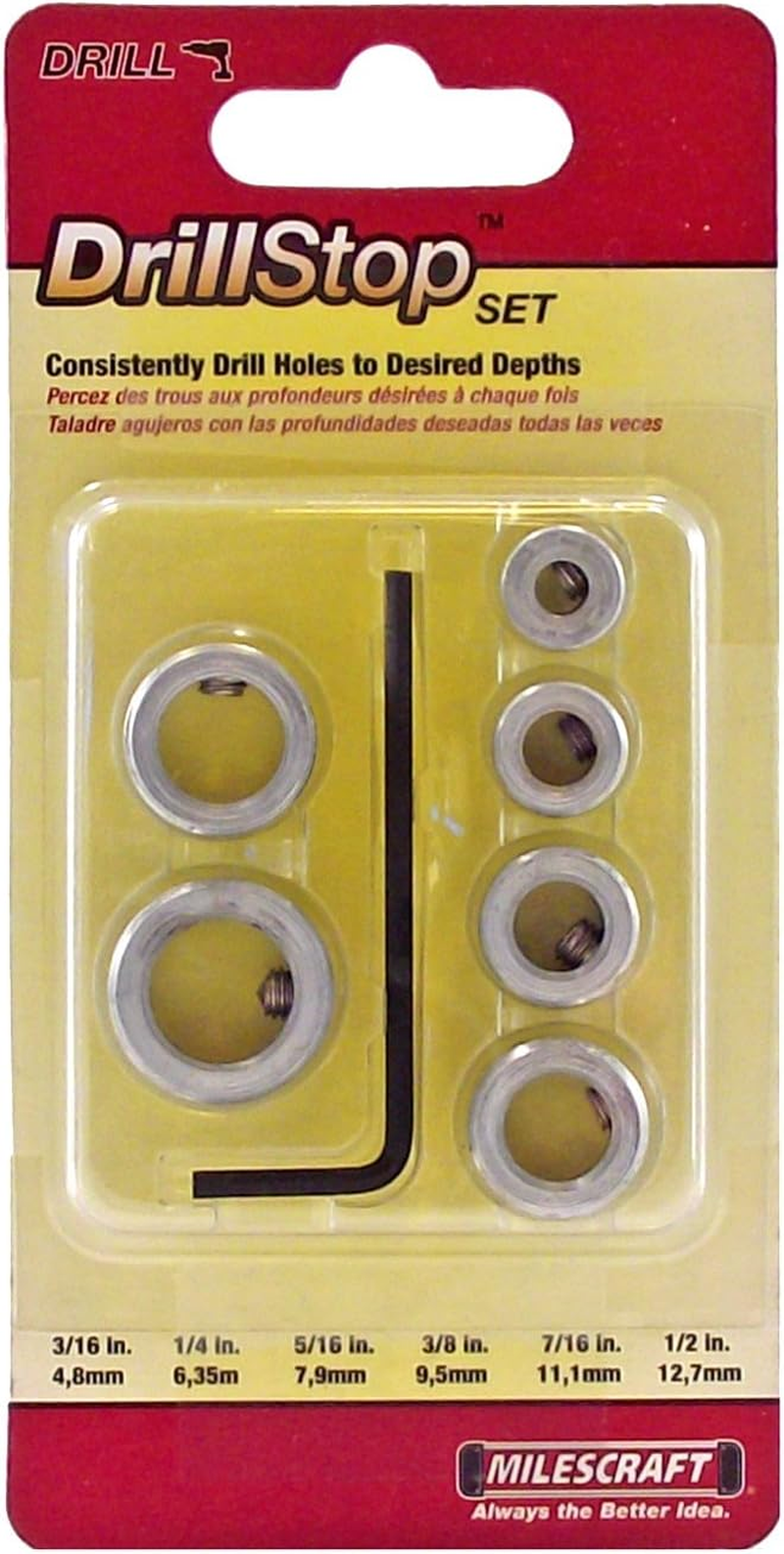 Milescraft 5342 6Pc. Drill Stop Set - Includes 3/16, 1/4, 5/16, 3/8, 7/16, and 1/2-Inch image number 1