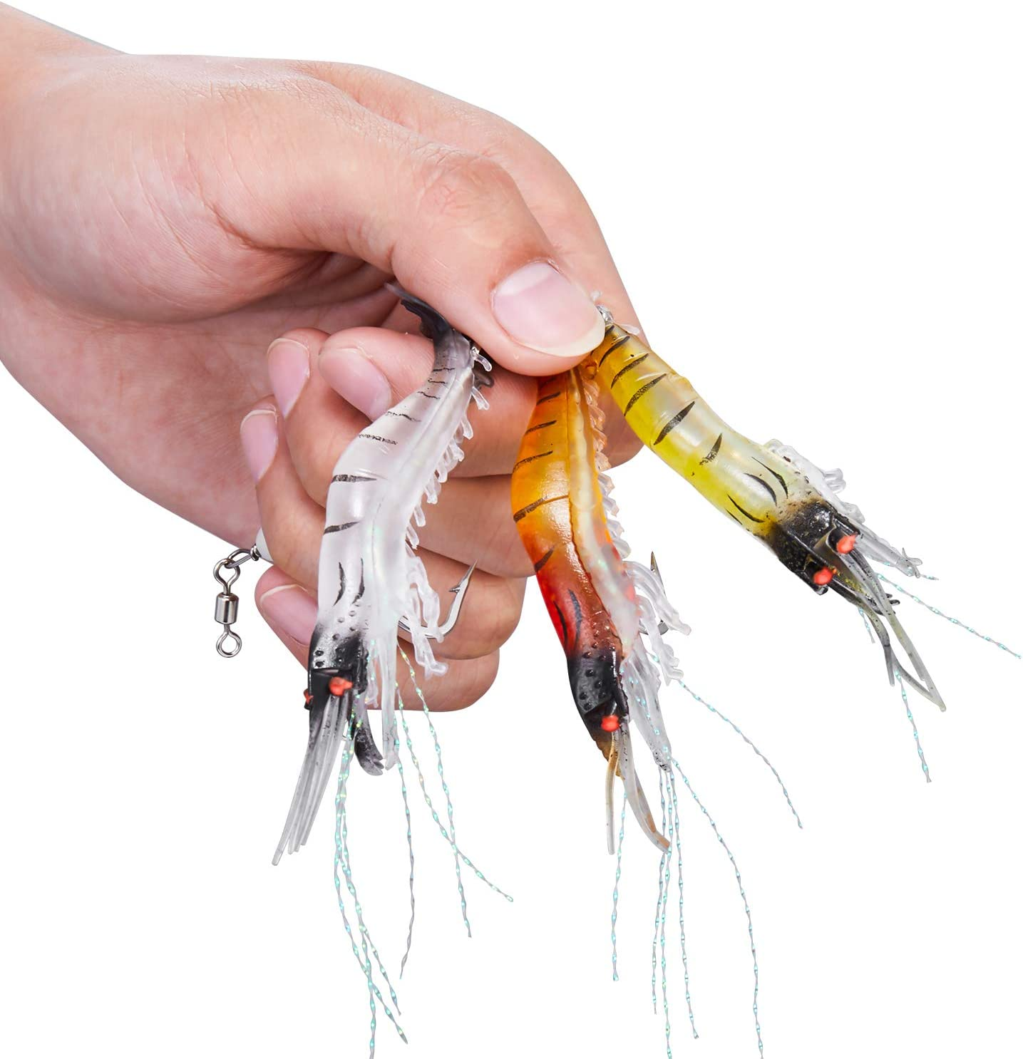 WANBY Fishing Shrimp Lures Artificial Silicone Soft Bait Set Luminous Swimbait Shrimp Fishing Lure with Hooks Fishing Tackle Freshwater/Saltwater - 6 image number 3