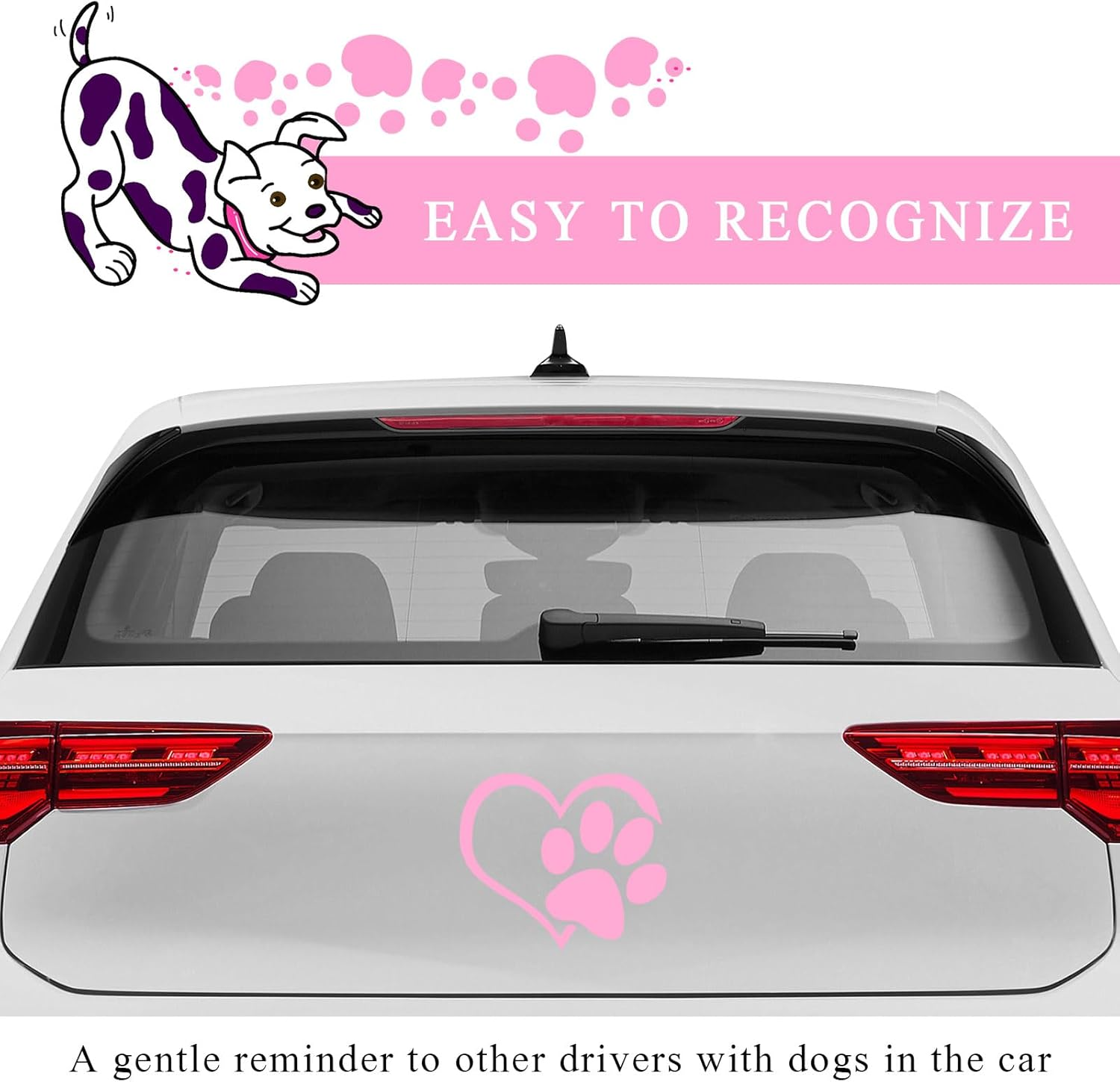 Pet Dog Paw Print Sticker, Love Heart Dog Paw Stamped Automotive Window Decor Decal, Cute Paw Stickers for Vehicles Windows Walls Laptop Luggage, Exterior Car Accessories (Pink) - Pink image number 2