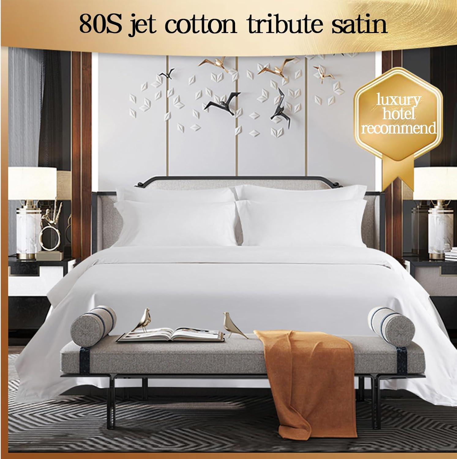 Five-Star Hotel Bedding Set, 100% Cotton Bed Sheets, Specially Designed，4 PC Luxury Set Extra Soft, Cooling Bed Sheets - Wrinkle, Fade, Stain Resistant image number 3