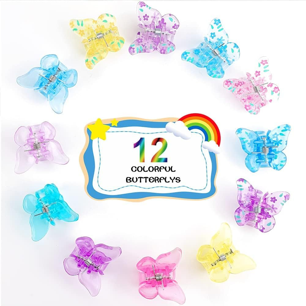 Pack of 12 Butterfly Hair Clips, Butterfly Hair Clips for Children, Hair Clips Small, Butterfly Hair Clip, Mini Claw Barrettes Mixed Colour, for Girls and Children image number 4