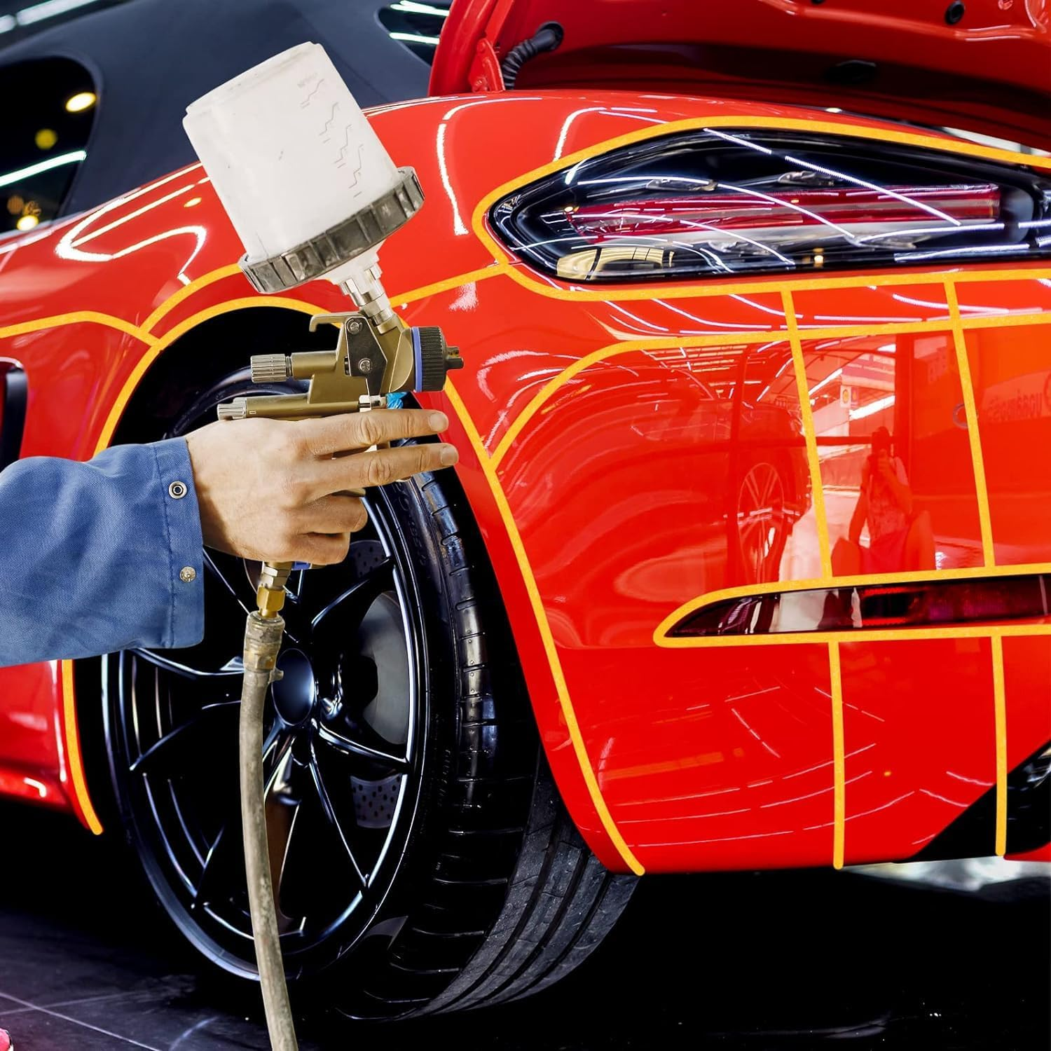 8 Rolls Pinstripe Thin Painters Tape, Yellow Painters Tape 1/16, 1/8, 1/4 and 1/2 Inch Wide Painter Automotive Masking Tape for DIY Car Auto Paint Art (52 Yard)