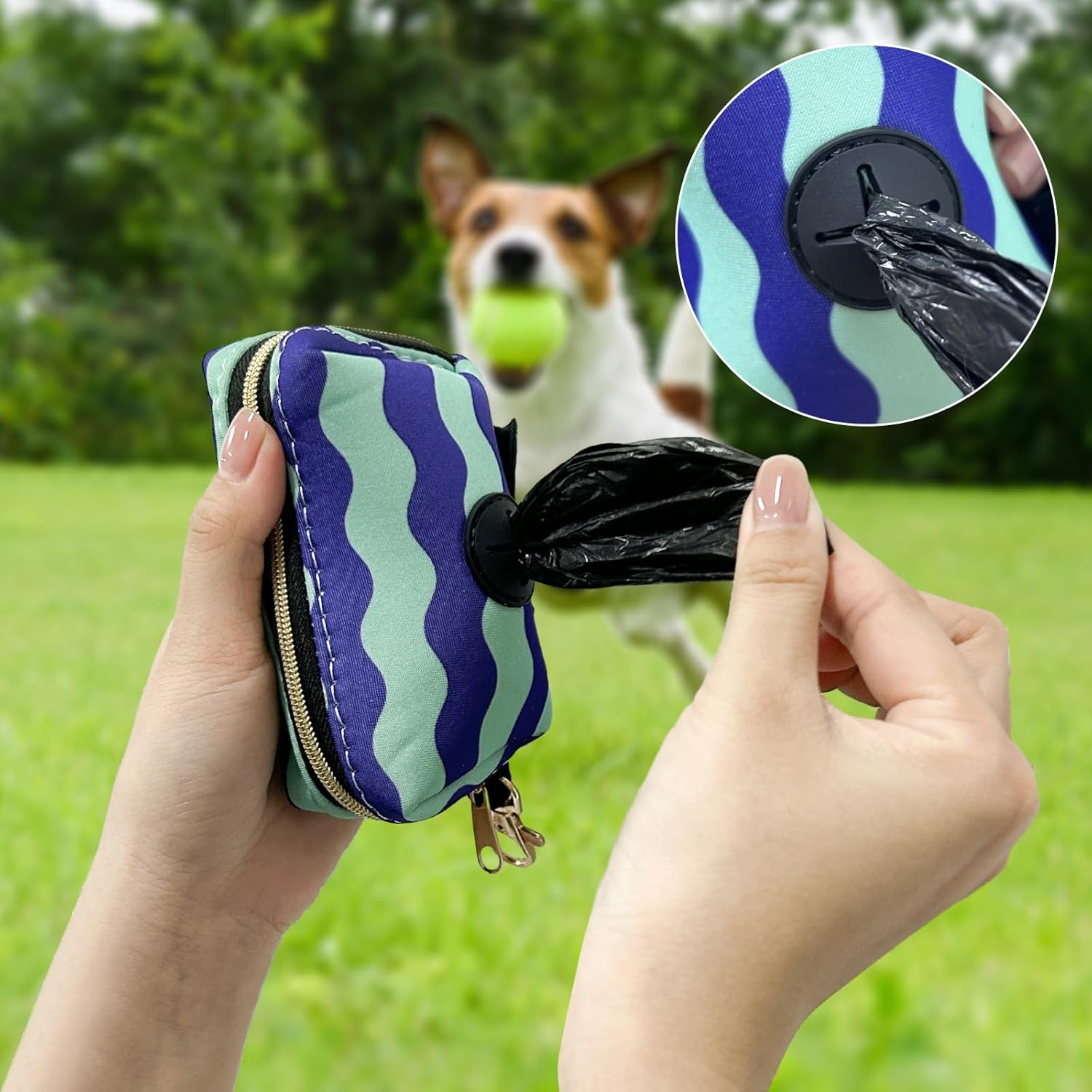 Monsully Dog Waste Bag Dispenser, Portable Waste Bag Dispenser, Dog Waste Bag Dispenser with Zip, Pet Waste Bag Dispenser for Dogs, for Walking the Dog, Running, Hiking image number 5