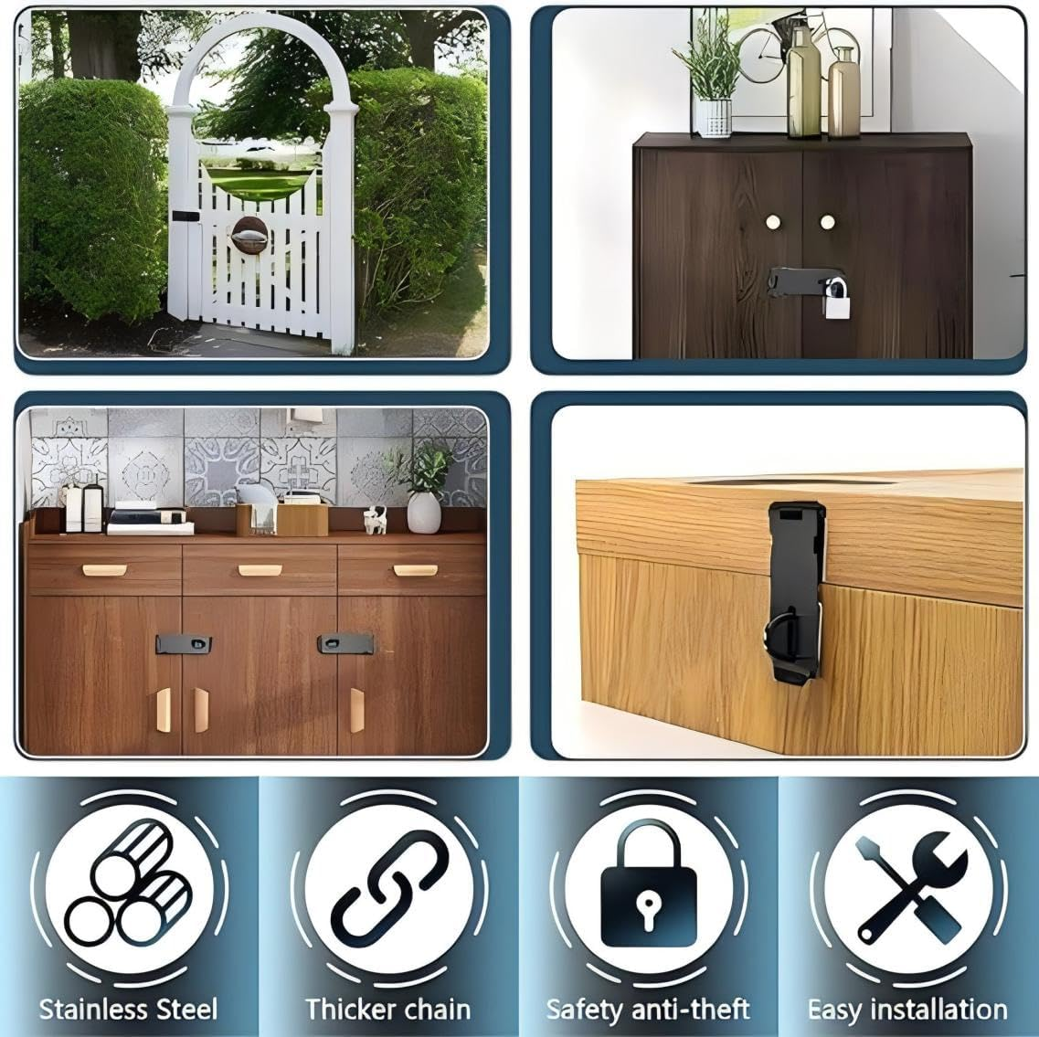 Stainless Steel Padlock Latch, 2 Pcs Door Hasp Lock for Gates, Cabinet, Drawer, Outdoor Doors, Mounting Screws Included