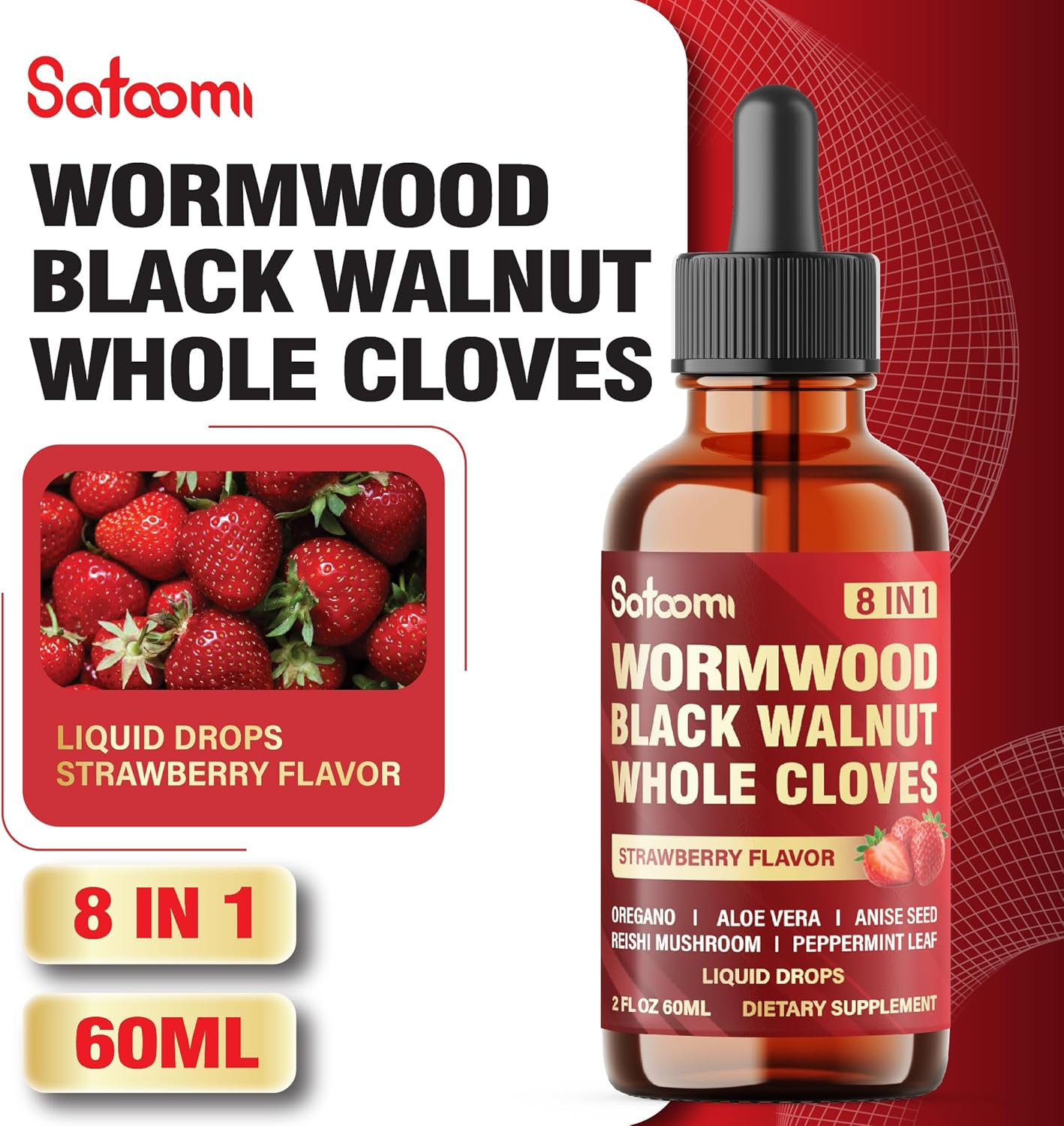 SATOOMI 8In1 Wormwood Liquid Drops with Black Walnut, Whole Cloves and 5 More - 60Ml for 60 Days Supply image number 4