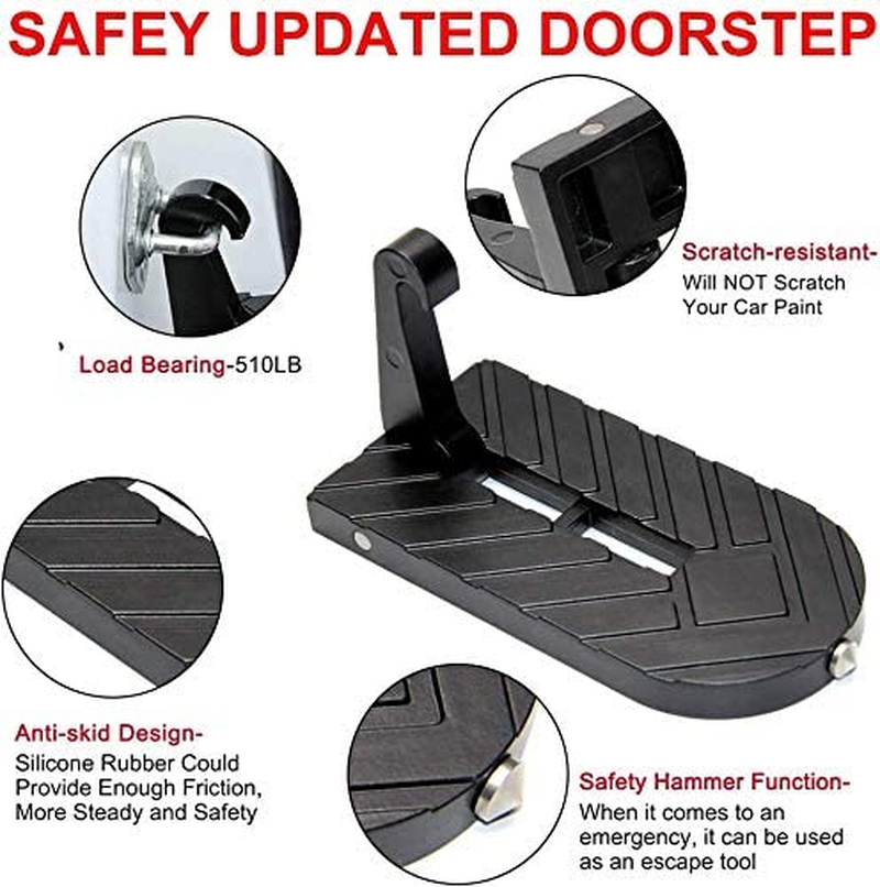 OPP ULITE Car Doorstep Vehicle Folding Ladder U Shaped Hook Pedal Foot Pegs Multifunction Easy Access to Rooftop with Safety Hammer Doorstep for Car Roof-Rack Truck SUV Jeep Off-Road,Black image number 1
