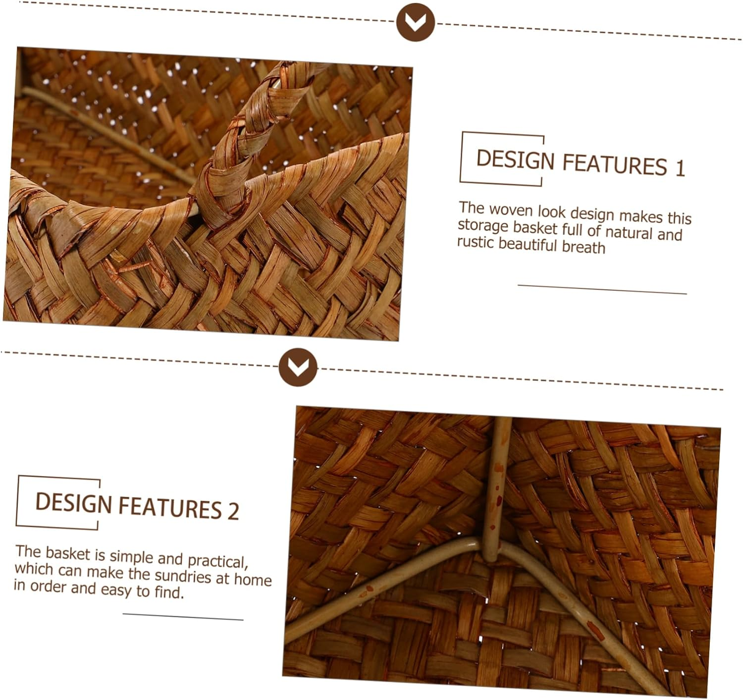 KOMBIUDA Mini Foldable Rattan Woven Basket Double Handle Snack Storage Rectangular Desktop Bread Holder Kitchen and Home Supplies image number 5