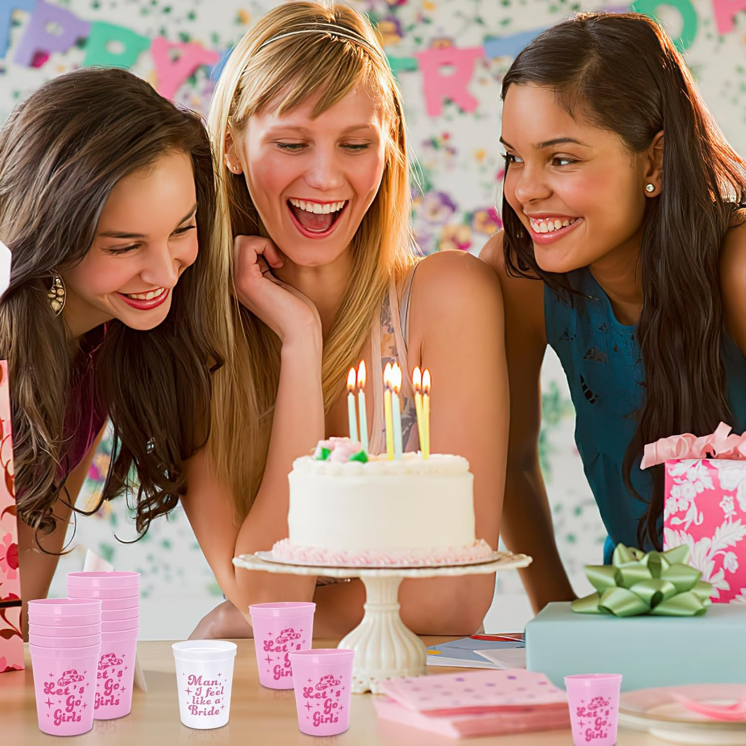 Homiliky 12 Pcs Bachelorette Party Bride Tribe Cups,White Pink Bridal Shower Cups Hen Party Cups,Bachelorette Party Drinking Cups for Engagement Wedding Supplies Hen Party Accessories (Pink)