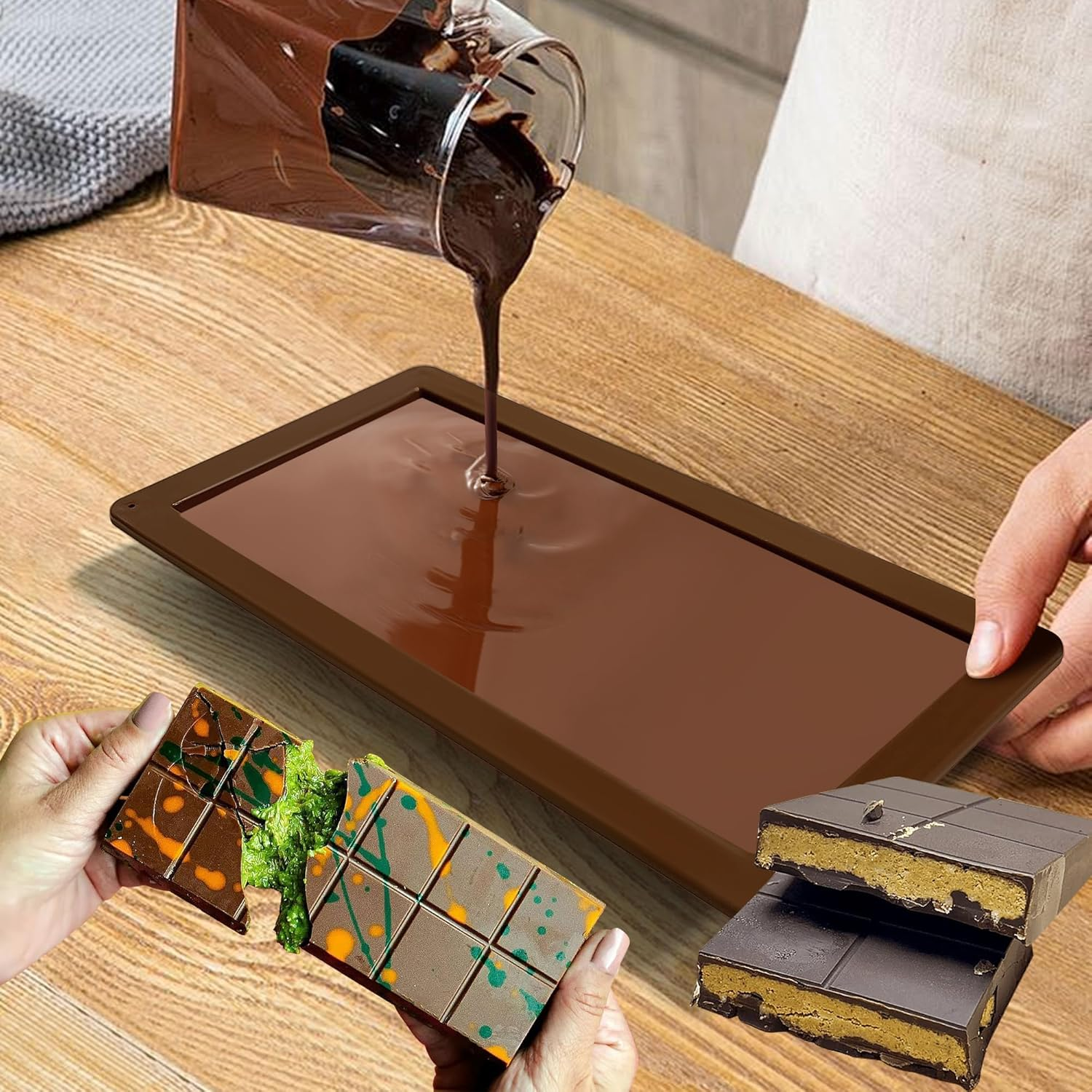 Deep Chocolate Bar Mold 1PCS, Silicone Chocolate Bar Moulds, Large and Thick, Knafeh Chocolate Bar DIY Deep Chocolate Candy Kitchen Baking Moulds image number 6