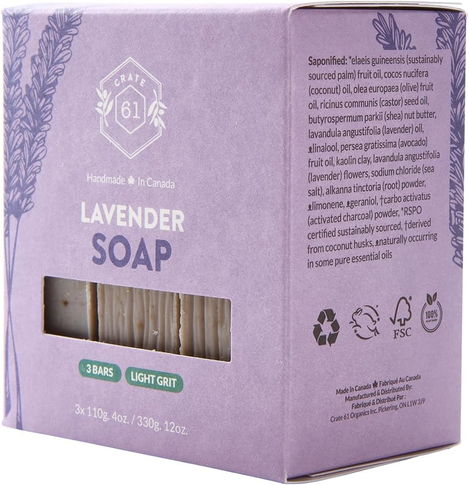 Crate 61, Natural Bar Soap, Vegan, Lavender, Handmade Soap with Premium Essential Oils, Cold Pressed Face and Body Bar for Men and Women (4 Oz, 3 Bars) Lavender 3 Pack image number 2