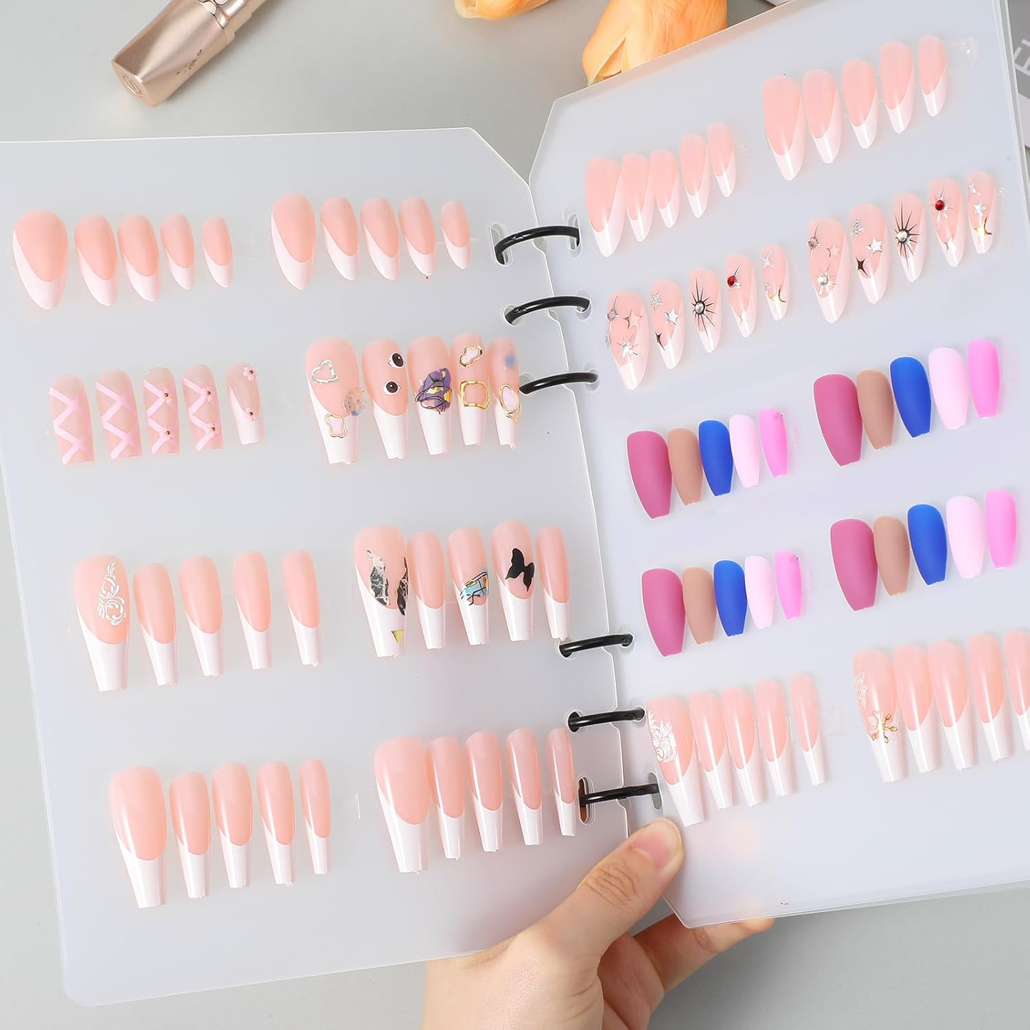 8PCS Nail Swatch Book Insert Pages Press on Nail Color Display Book Organizer Insert Page, Plastic Fingernail Polish Swatch Packaging Inserting Pages for Fake Manicures Storage Salon Supplies(A5) image number 6