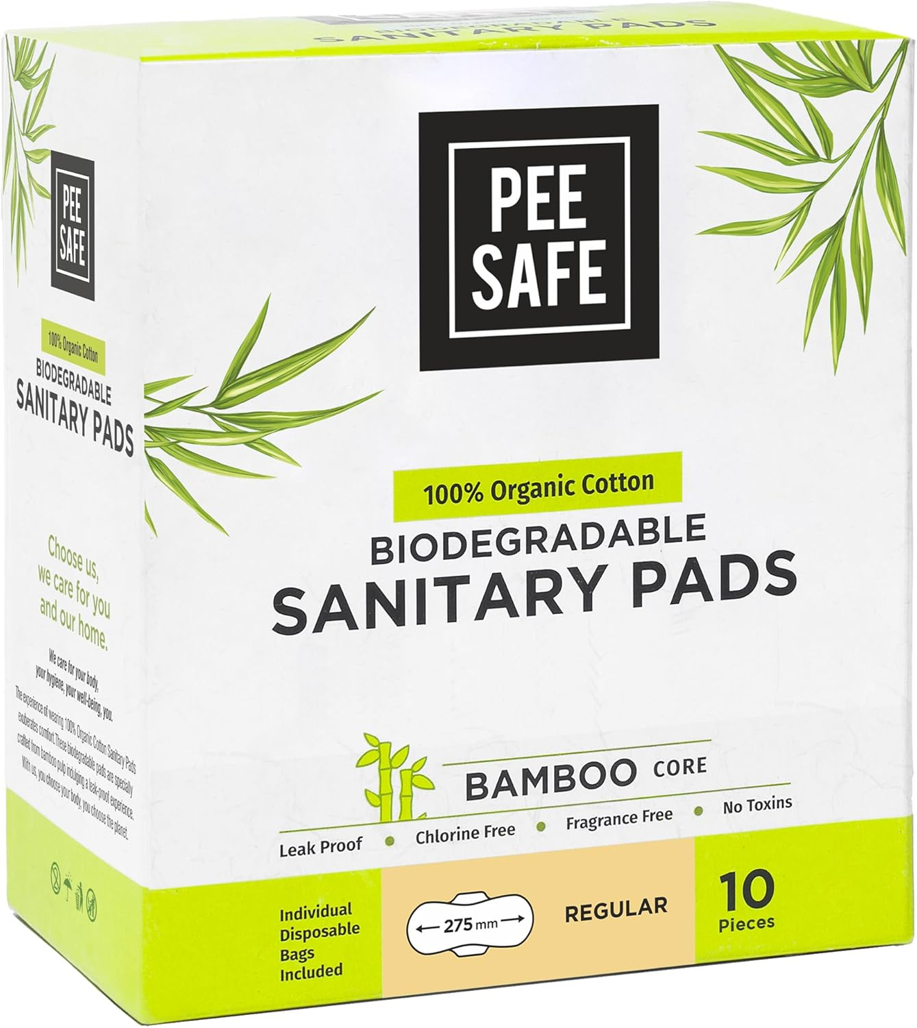 Pee Safe Organic Cotton Biodegradable Sanitary Pads, Regular | Anti-Bacterial | Superb Absorbency | Long Lasting Protection | Skin Friendly | Comfortable & Easy to Use | Pack of 10 image number 2