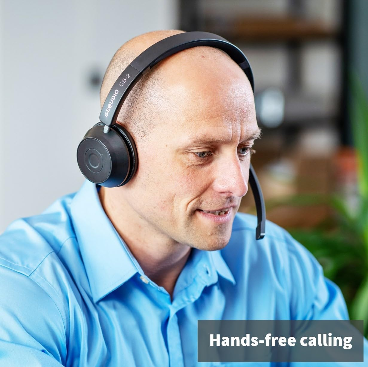 GEQUDIO GB-2 Bluetooth Headset with Microphone, Passive Noise Cancelling, Wireless Headphones, Connect 2 Devices Simultaneously (Smartphone, Mobile Phone, PC) Standby 500H (With USB Adapter, Charger,