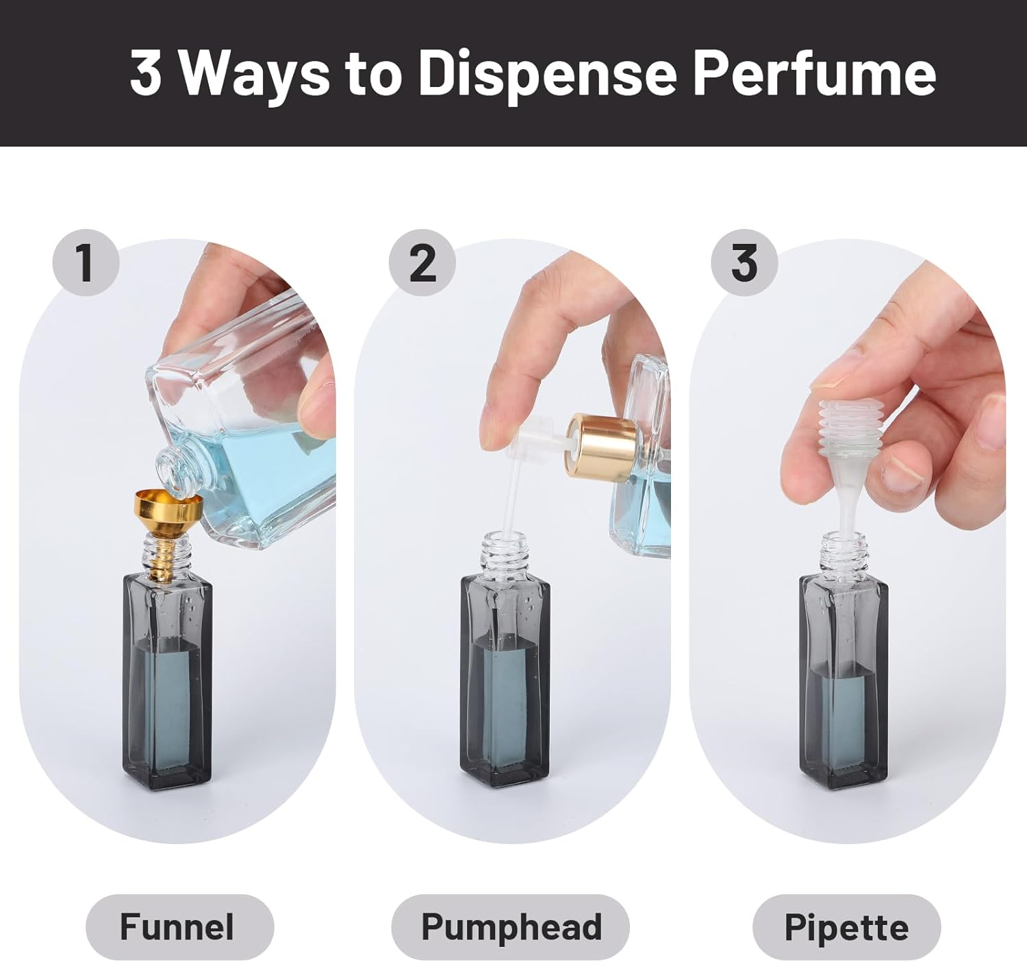 Segus Perfume Atomiser 10Ml, 10 Pcs Glass Refillable Perfume Bottle, Aftershave Spray Bottle, Empty Fragrance Atomiser, Travel Aftershave Dispenser for Handbag, Pocket, Purse (Black) image number 4