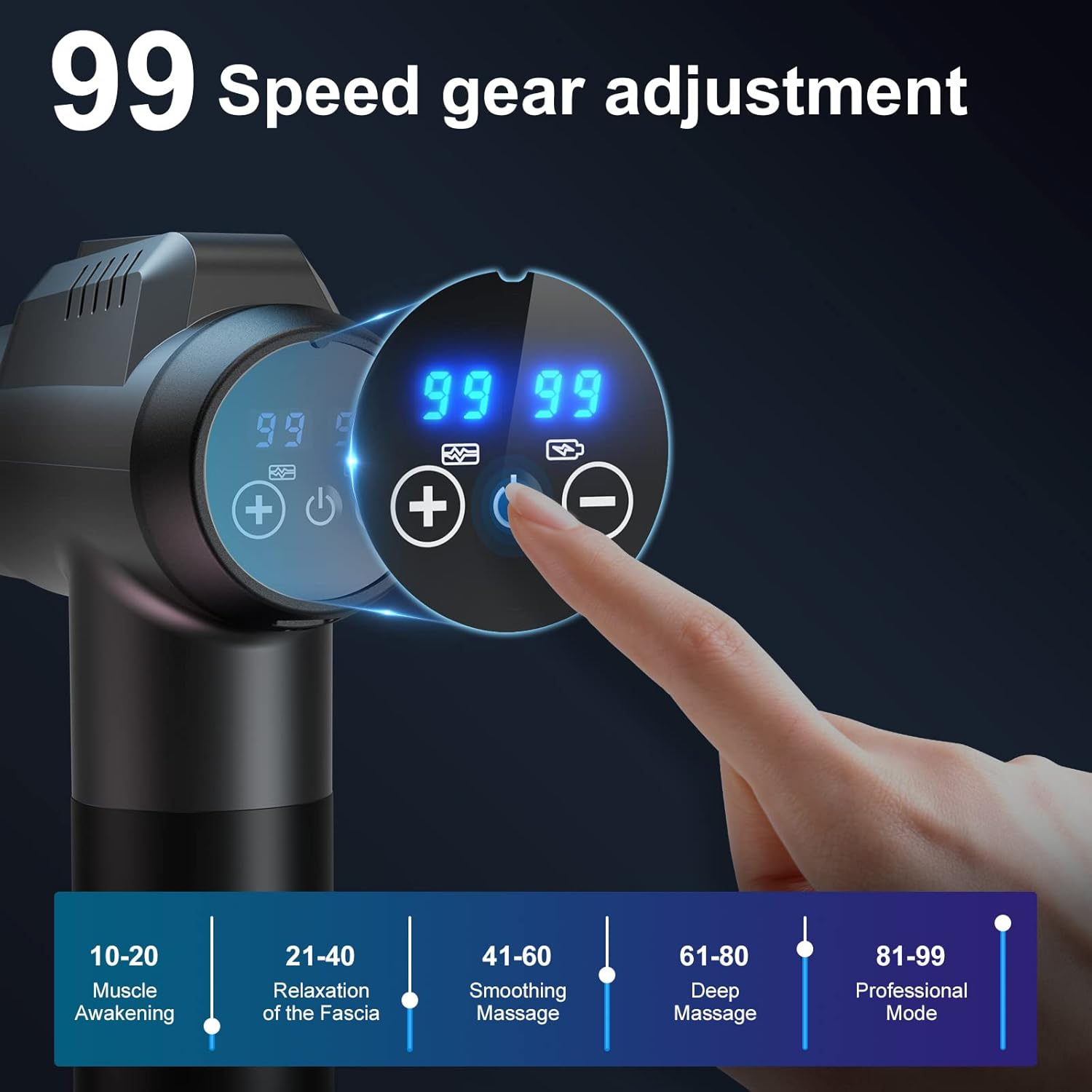 Massage Gun-Massage Gun Deep Tissue-Electric Handheld Massagers -6 Massage Heads-99 Adjustable Speeds-Hand Massager with LCD Display Screen Rechargeable for Muscle Pain Relief Recovery (Dark Gray) image number 2