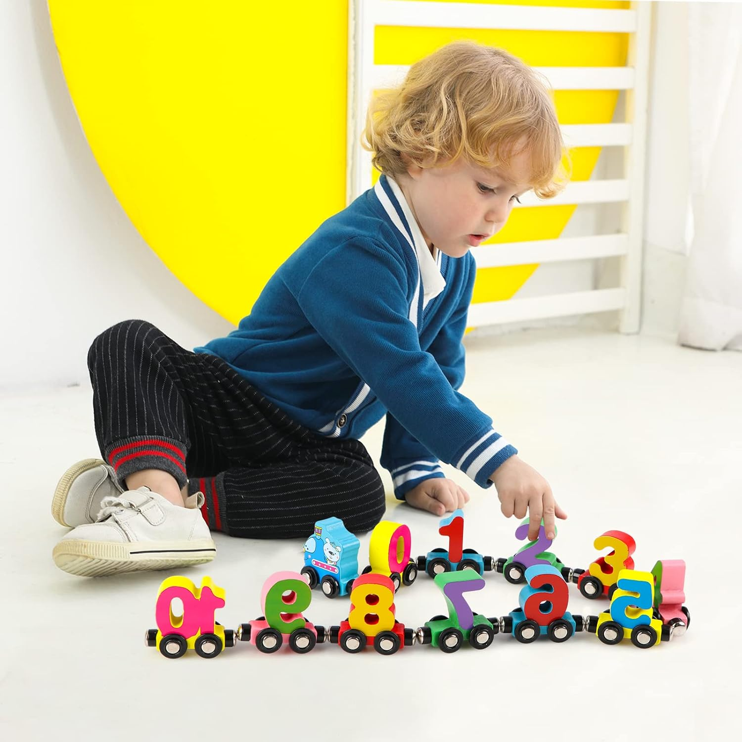 12 PCS Wooden Magnetic Number Train Set with Engine Cars for Toddlers Boys and Girls, Compatible with Major Brands Tracks image number 4
