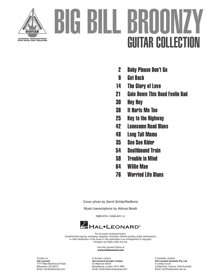 Big Bill Broonzy Guitar Collection: Guitar Recorded Versions Authentic Transcriptions with Notes and Tab image number 2