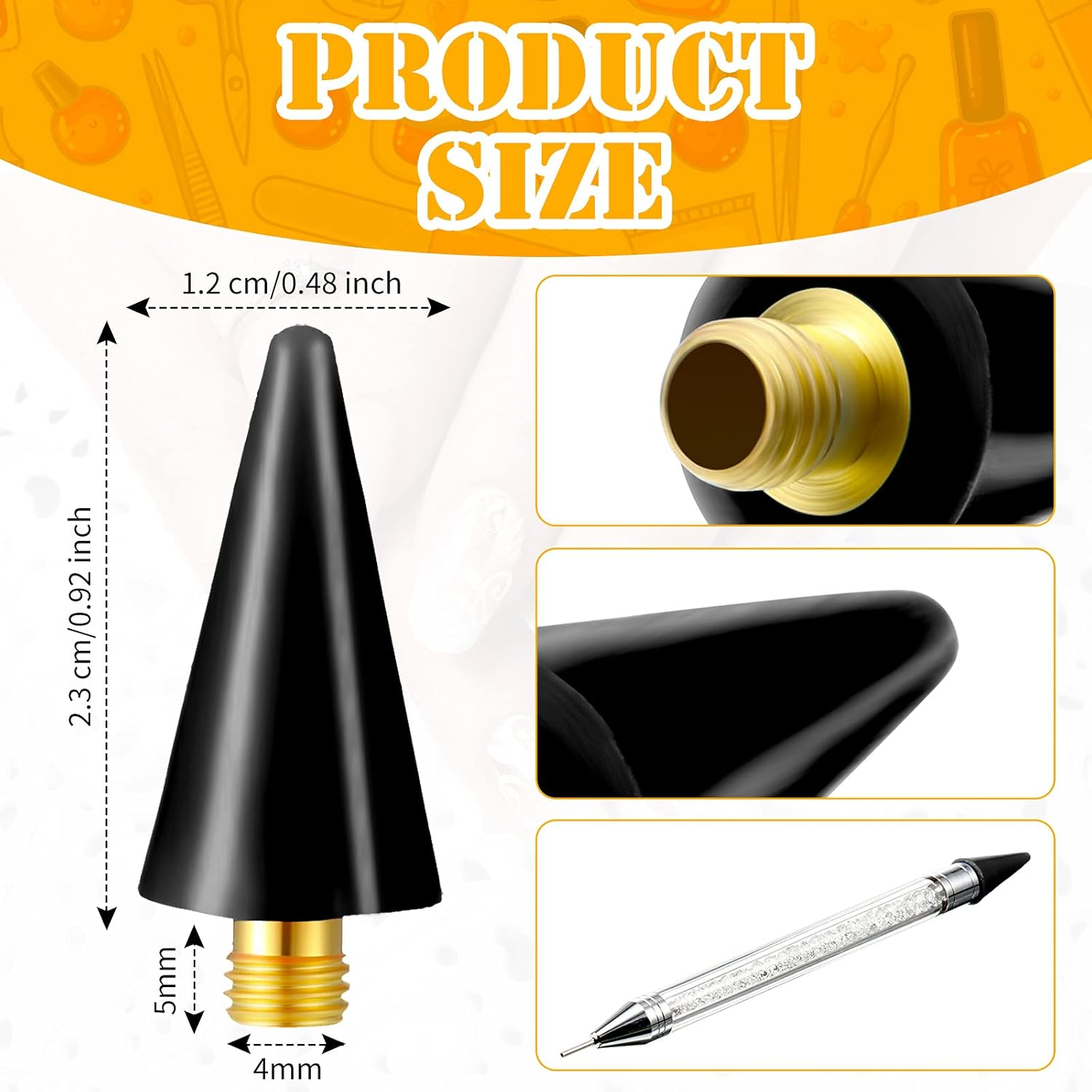 Blulu 16 Pcs Wax Head Tips Rhinestone Picker Tool Rhinestones Replacement Diamond Painting Tips for Nail Dotting Pen to Pick up Nail Gem Jewelry, Wax Head Accessories(Black) - White image number 5