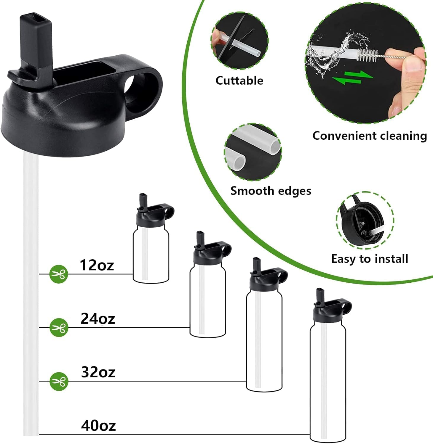 Straw Lids, 2 Pcs Sports Straw Cap Flip Top, Water Bottle Lid Replacement for Hydro Flask Wide Mouth Lid Sport Water Bottle (Black) image number 5