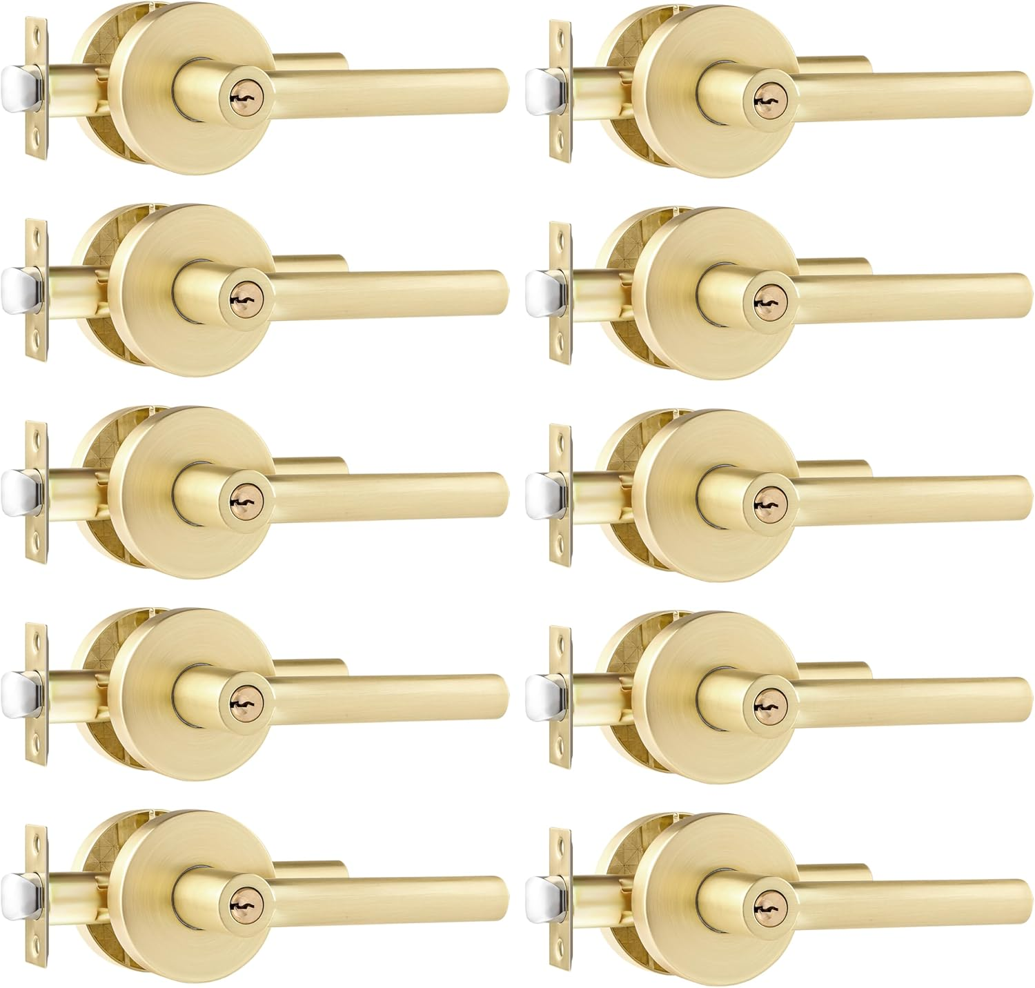 Leydebong 4 Pack Satin Brass Door Handles, Door Knobs Interior in Gold Finish, Passage Door Knobs Heavy Duty Contructions, Keyless Hallway Closet Door Knobs