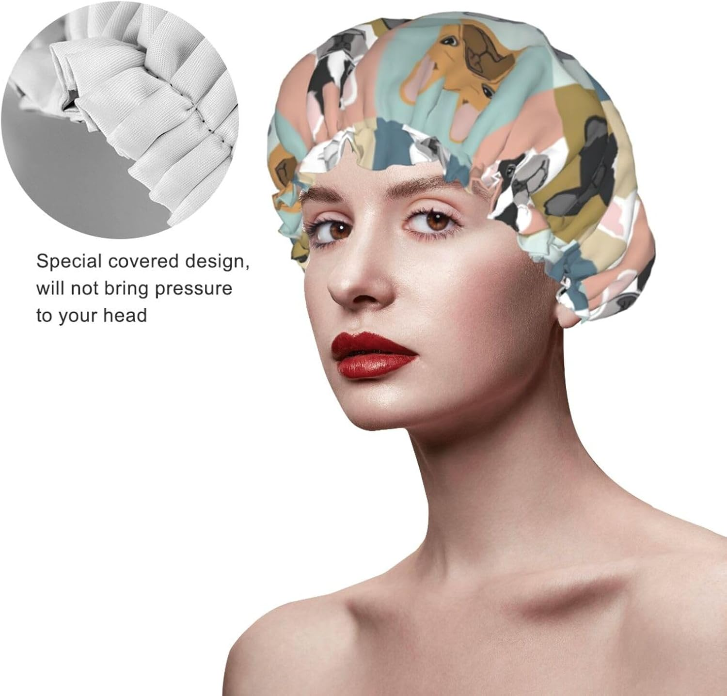 WURTON French Bulldog Print Women Soft Lightweight Shower Cap Shower Capbathing Hat for Long Hair, Breathable image number 3