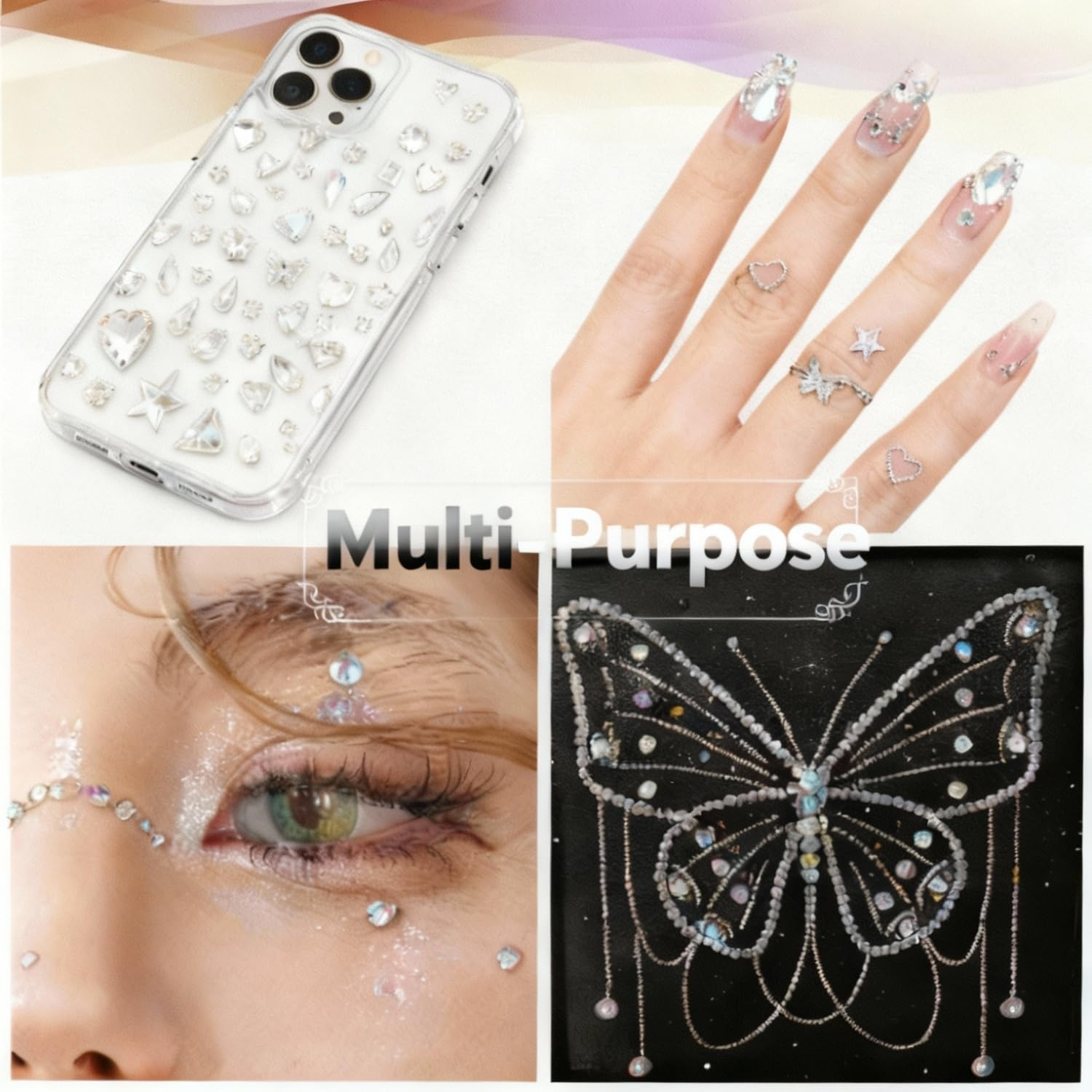 BOROLA 50-Pack 3D Large Nail Rhinestones, Transparent Crystal Mixed Shapes Sharp Back Gems for DIY Nail Art Design, Premium Texture Manicure Decoration image number 2