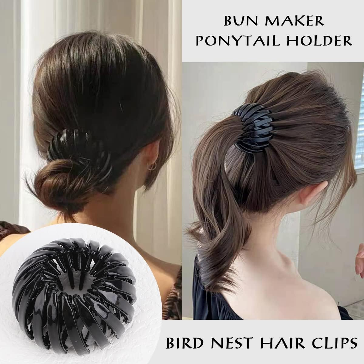 TOBATOBA 3 Pcs Black Lazy Bird'S Nest Plate Hairpin, Hair Clips for Women - Bun Maker, Ponytail Holder, Hair Accessories for Women and Girls image number 1