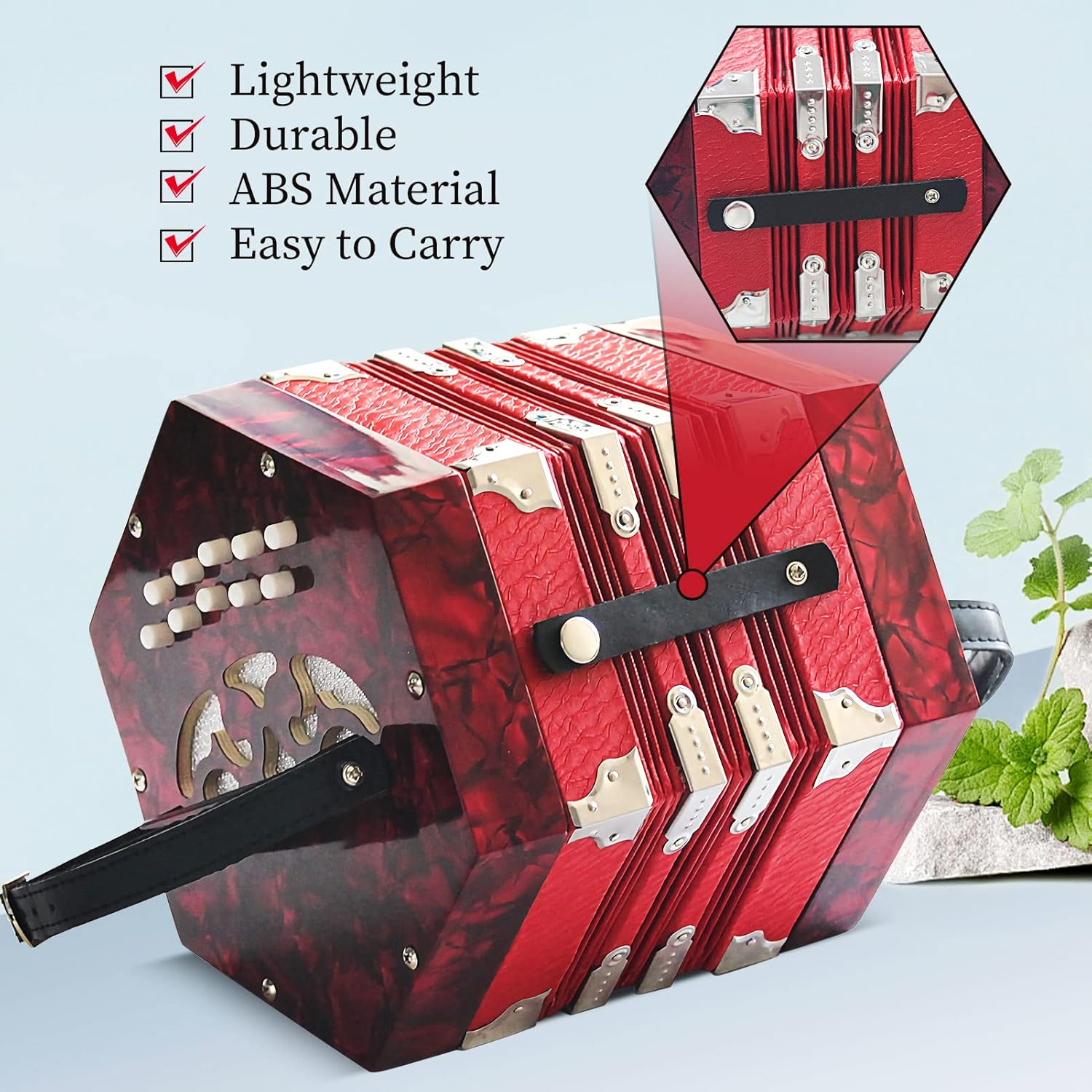 20 Buttons Accordion for Adults Professional Accordion for Beginners, Adjustable Hand Strap, Musical Instrument Accessories with Carrying Bag, Harmonica,Wipe Cloth（Red） image number 2