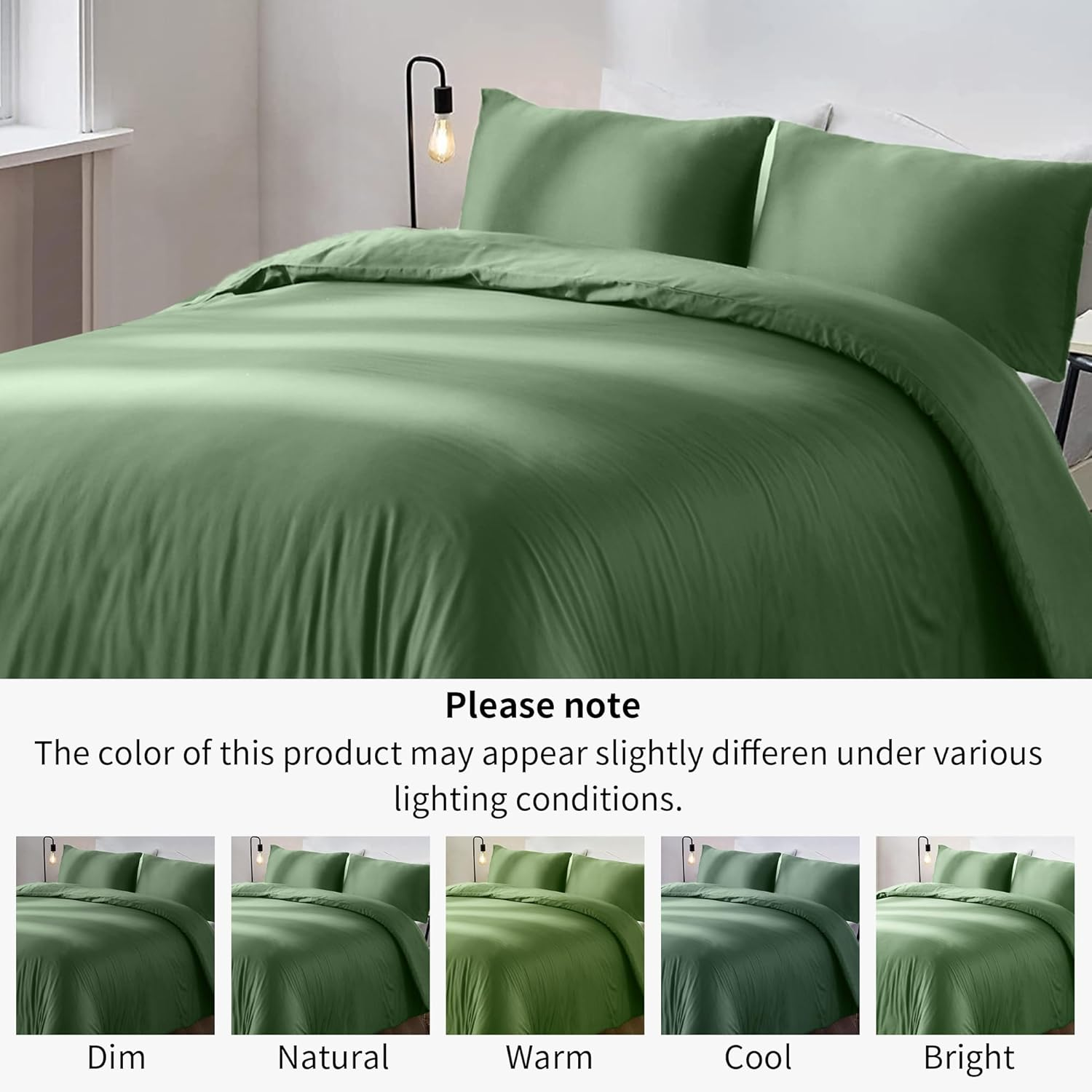 LINENOVA Queen Quilt Cover Set, 100% Luxury Cotton Duvet Cover with Buttons Closure,Ultra Soft Solid Plain Color 3Pcs Doona Cover Set(Queen, Olive) image number 4