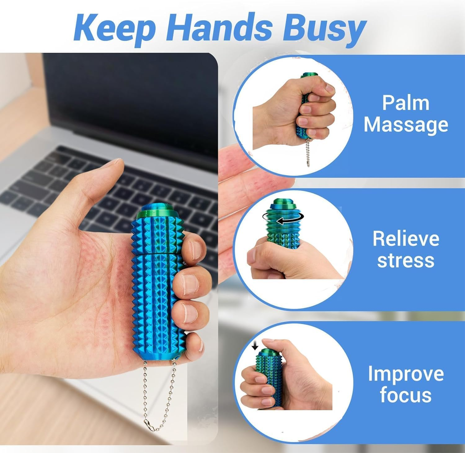 2025Upgrade 2PCS Little Ouchies Pain Fidget Toy - 3-In-1 Pocket Quite Fidget Toys for Adults,3D Printed Keychain Sensory Toy for Stress Anxiety Relief & Focus,Spiky Grippie Stim Keychain Toy