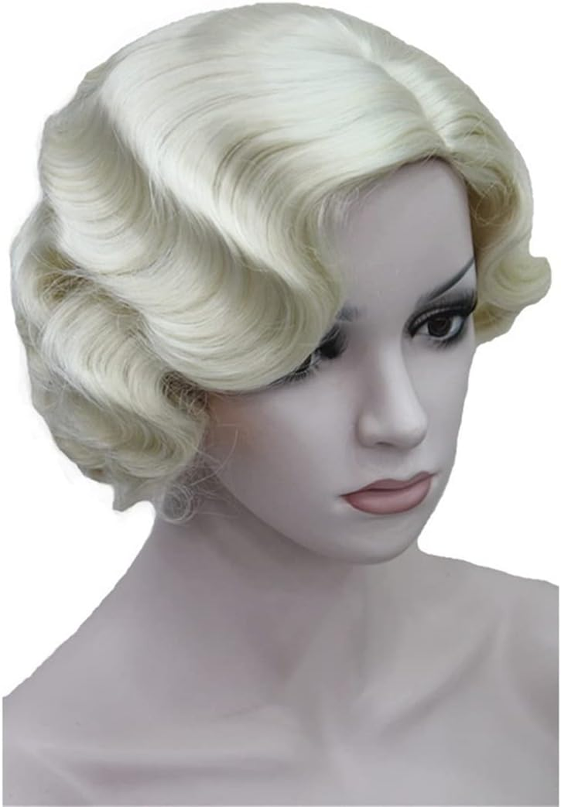 Flapper Hairstyles for Women Finger Wave Wigs Retro Style Short Synthetic Wig #613 8Inches image number 5