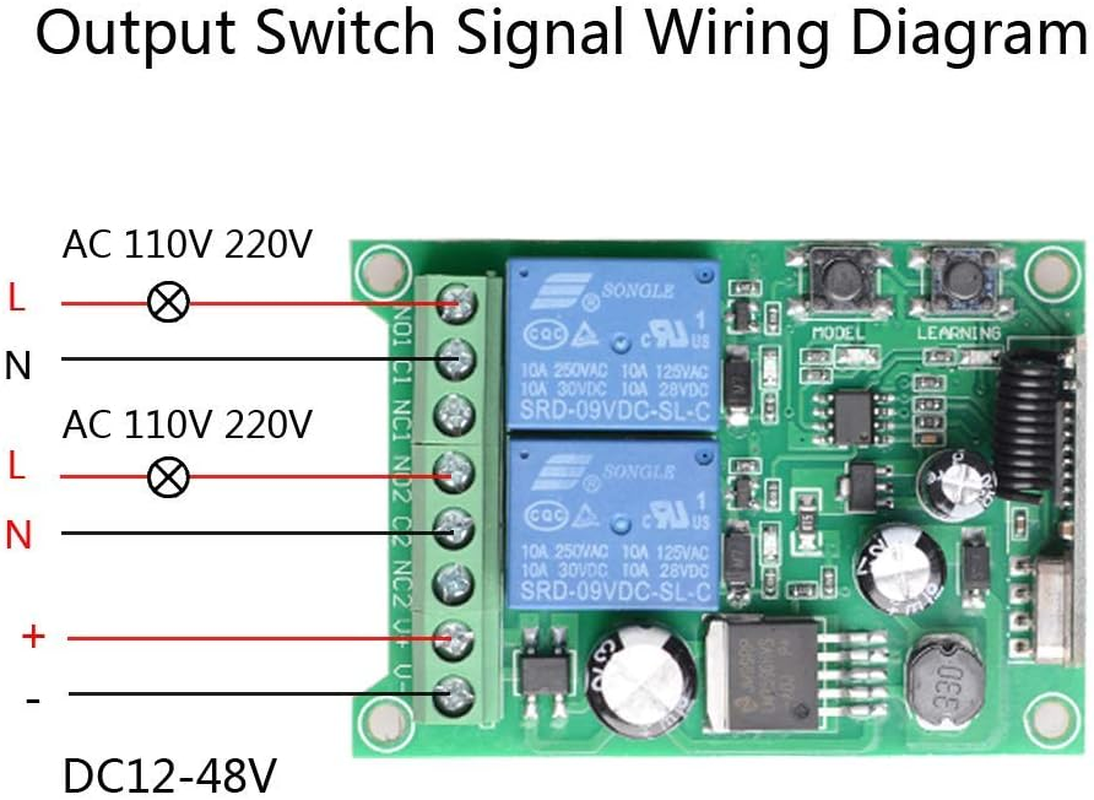 DC 12V Universal Wireless Remote Control Switch 433Mhz 2CH 10A Relay Receiver Module with 2 Channel Remote Transmitter DC 24V 36V 48V Wireless Switch for Various Wireless Controls image number 1