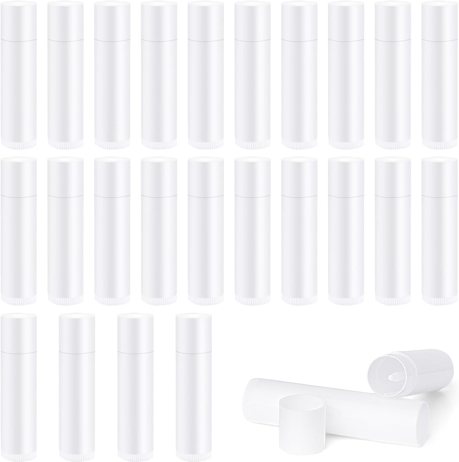 Empty Lipstick Container Lip Gloss Tubes, 24Pcs Travel Lip Balm Tube Containers, round Bottle Lipstick Container with Cap, round Plastic Lips Balm Tube, White image number 3