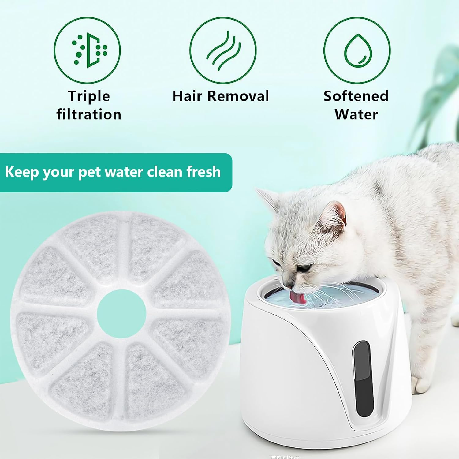 XTUDOU Pack of 8 Cat Fountain Filters, Contains Activated Carbon, Triple Filtering, round Cat Fountain Filter, Suitable for a Variety of Replacement Filters for Pet Drinking Fountains image number 4