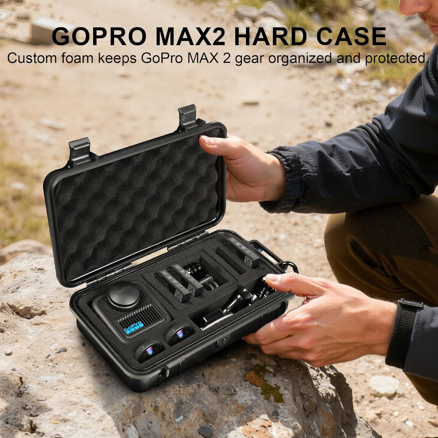 Lekufee Travel Waterproof Hard Case for Gopro MAX 2, Action Camera, Battery, Dual Battery Charger and Accessories - Black(Bag & Case Only) image number 1