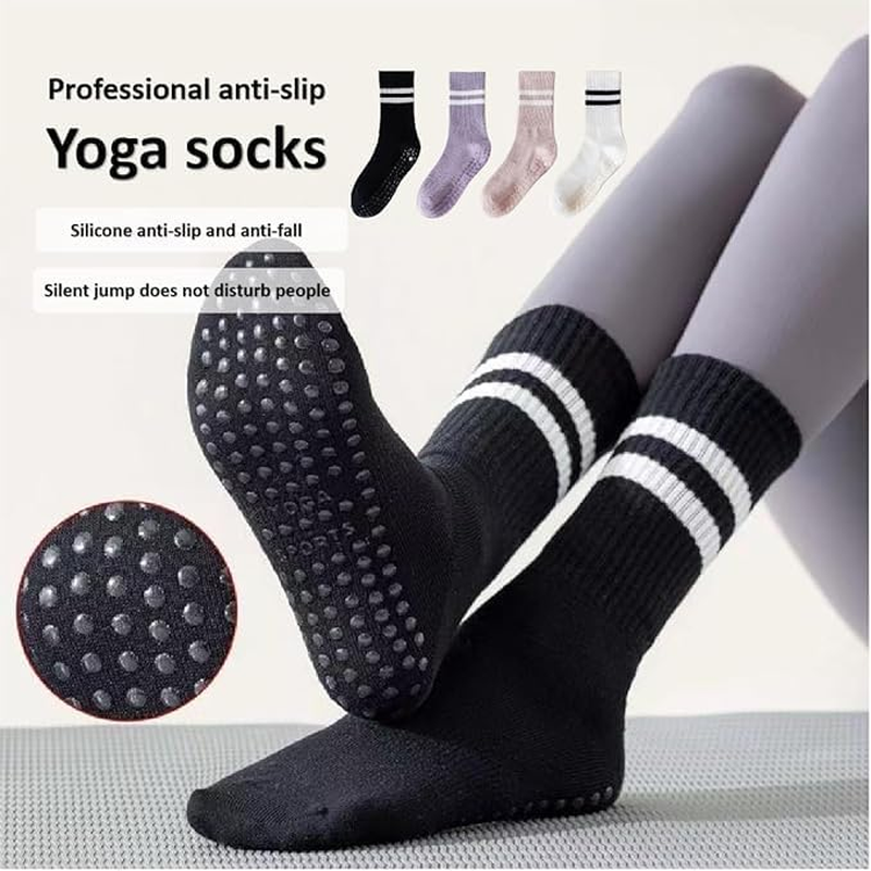 4 Pairs Womens Pilates Socks with Grips Non Slip Yoga Socks Barre Gym Athletic Grippy Socks for Women image number 2
