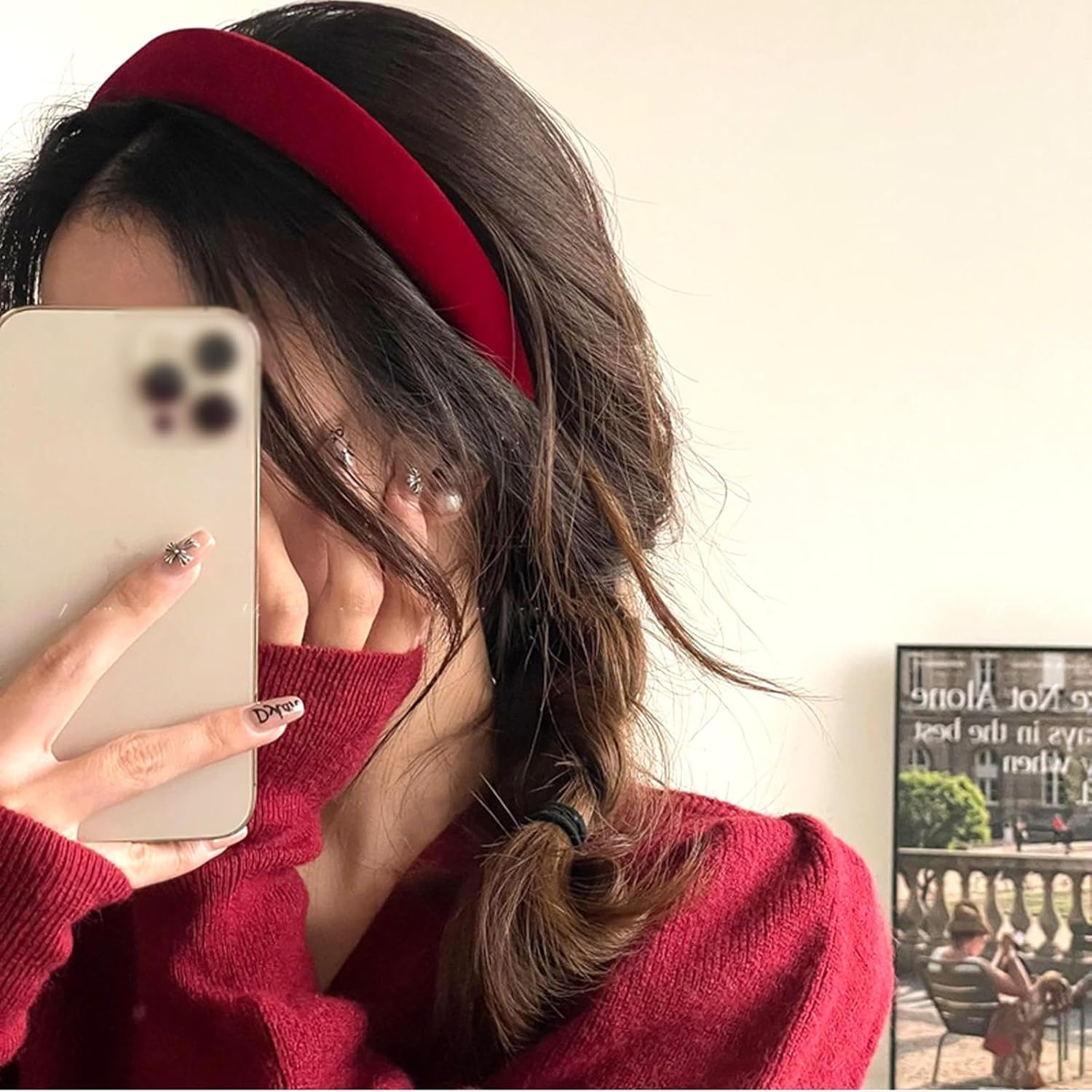 KASESSS 2 Pcs 3Cm Velvet Wide Headbands for Women, Fashion Accessories Headband, Elastic Head Bands Non-Slip Hair Accessories, Caramel Brown Burgundy Headbands for Girls, Head Band for Daily Party