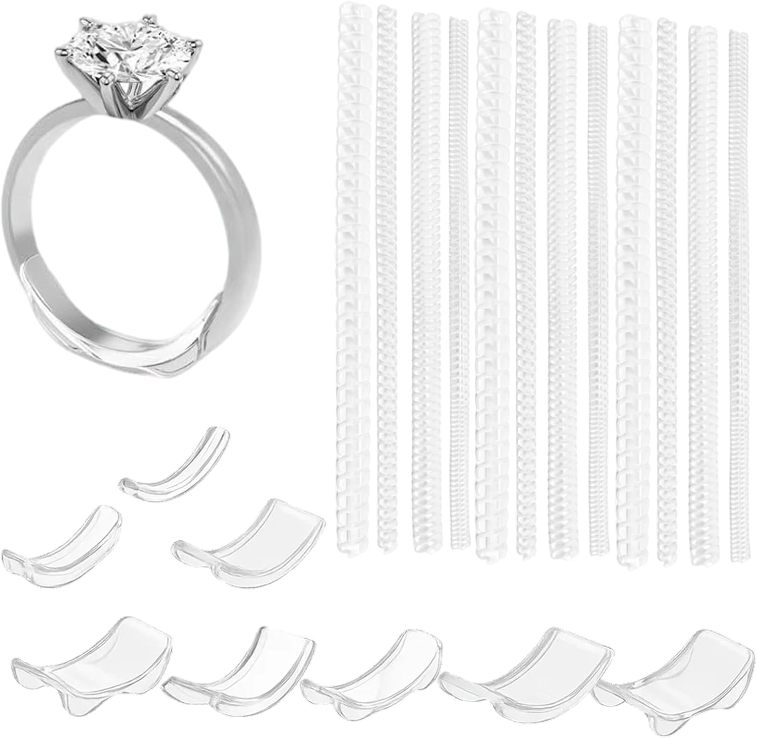 Ring Size Adjuster for Loose Rings, 8 Ring Pads and 12 Transparent Spring Cords in 4 Sizes, Comfortable Fit for Oversized Rings, Skin-Friendly Solution for Sensitive Skin image number 6