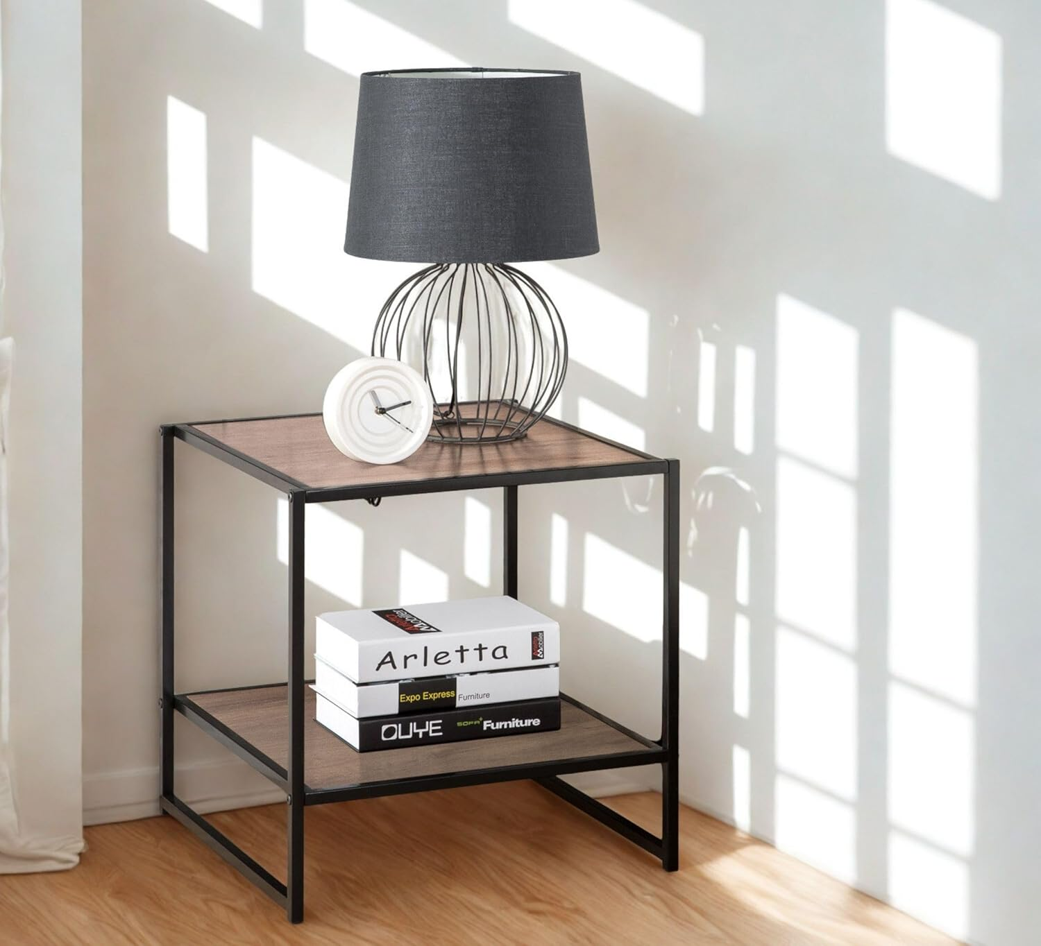 Zinus Modern Studio Set of Two Bedside Tables Cherry Brown Nightstands Durable Industrial Sidetables for Bedroom or Living Room