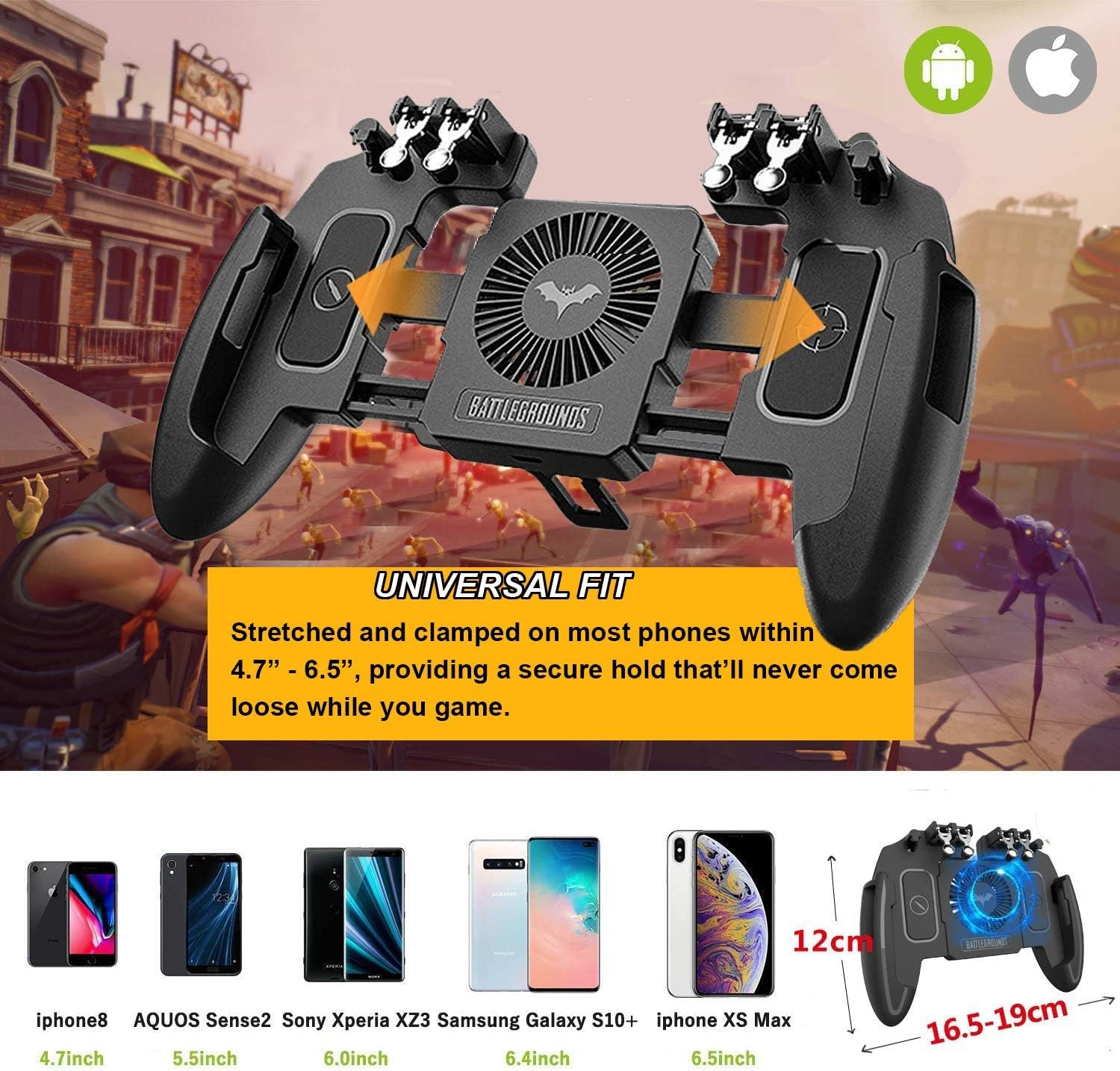 Mikirini Mobile Phone Game Controller with Built-In Battery for Pubg/Call of Duty/Knives Out, Cell Phone L2R2 Gaming Triggers for 4.5-6.5" Iphones/Android Phones image number 3