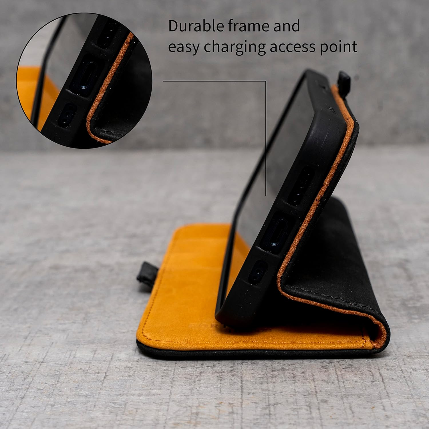 Porter Riley - Leather Case for Iphone SE 2022/20 and Iphone 8 / Iphone 7. Premium Genuine Leather Stand/Cover/Wallet/Flip Case with Card Slots & Horizontal Stand (Black/Tan) - Black/Tan image number 4