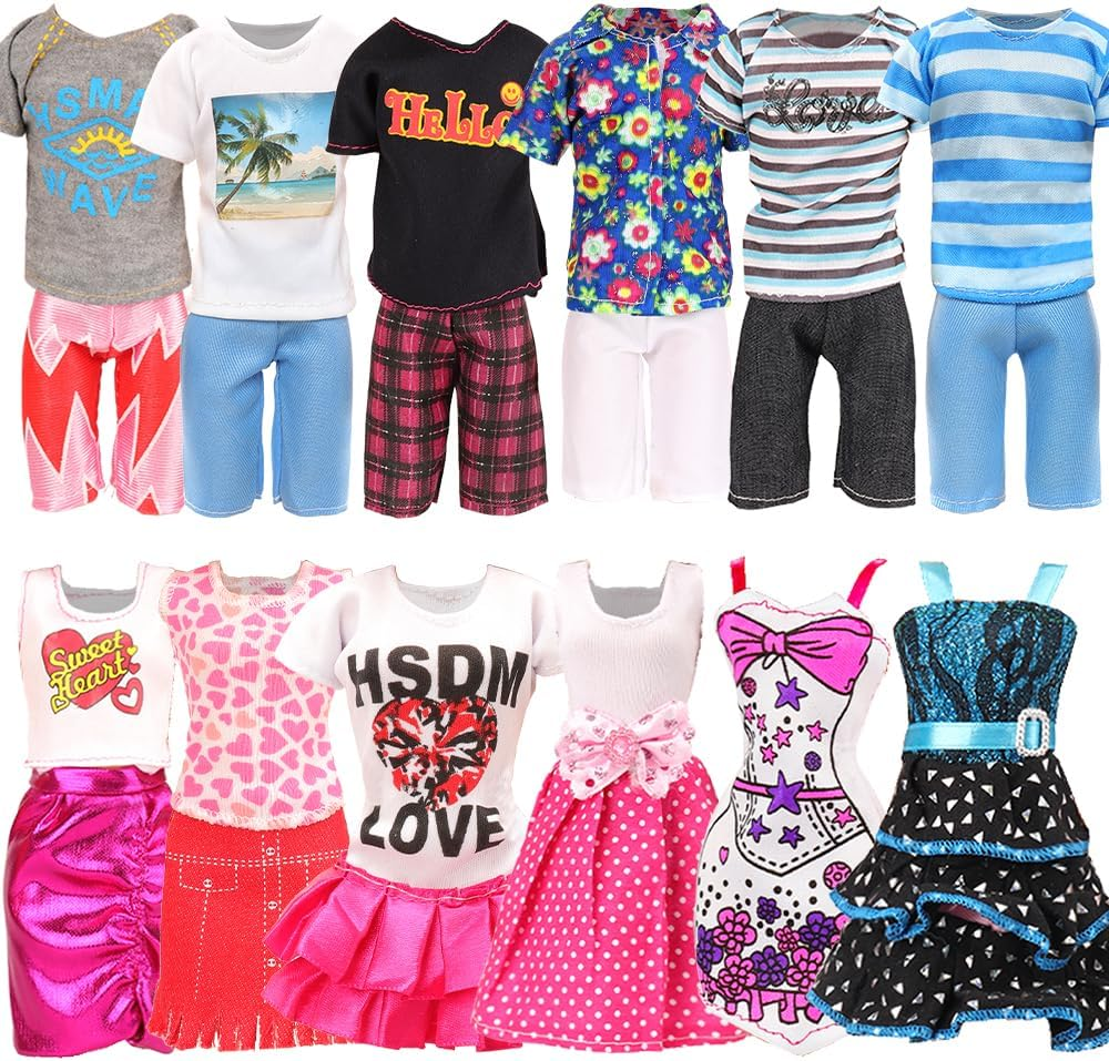 Barwa 24 Accessories Selected Randomly for 11.5 - 12 Inch Girl Dolls and 12 Inch Boy Dolls: 6 Clothes + 4 PCS Shoes for Boy + 3 Tops + 3 Pants + 3 Dresses + 5 PCS Shoes for Girl image number 6