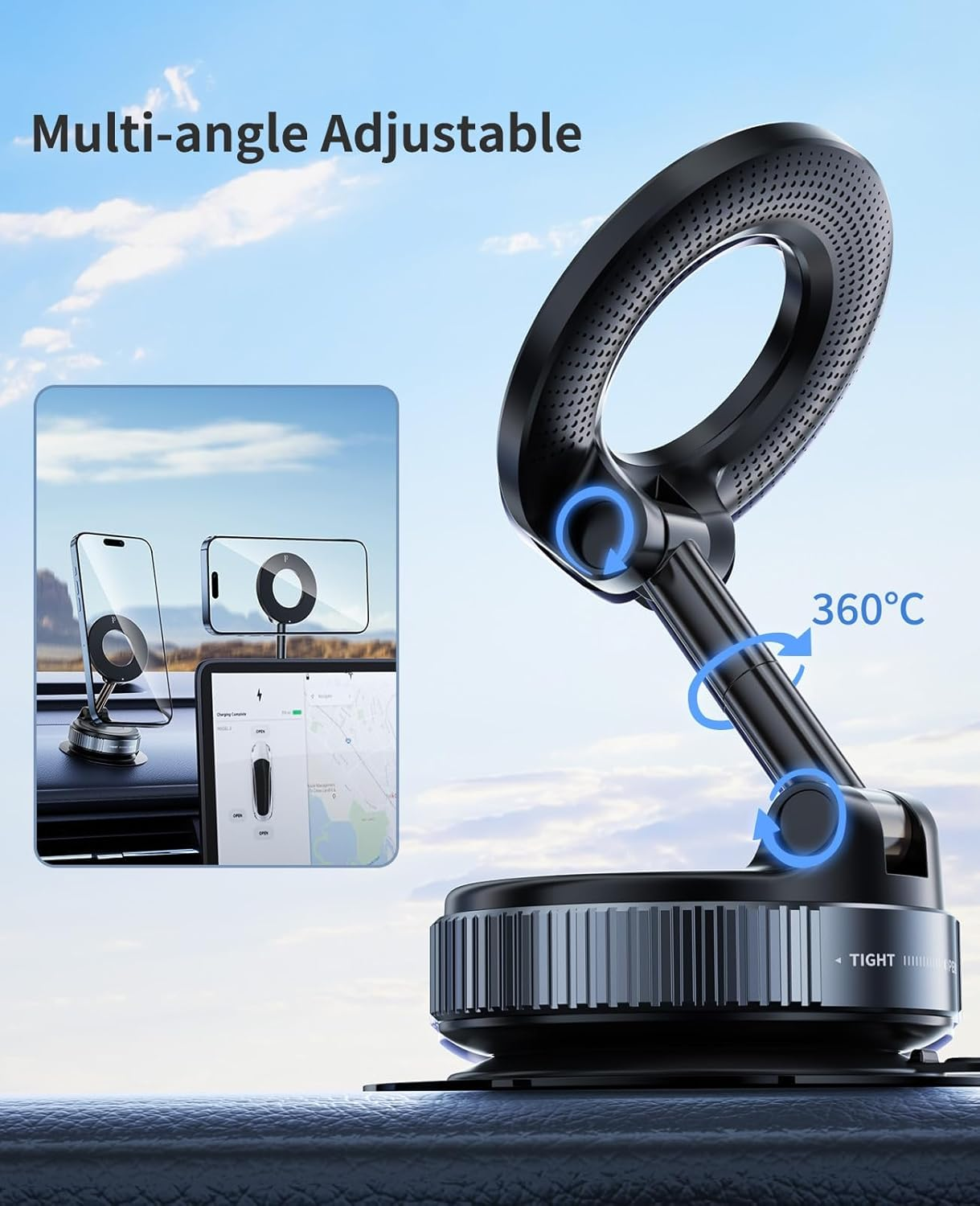 Vacuum Magnetic Phone Holder for Car,Suction Cup Phone Mount[Mag Safe],Foldable Vacuum Magnetic Phones Stand,Magsafe Car Mount for All Smartphones & All Vehicle & Gym/Bathroom Mirror image number 2