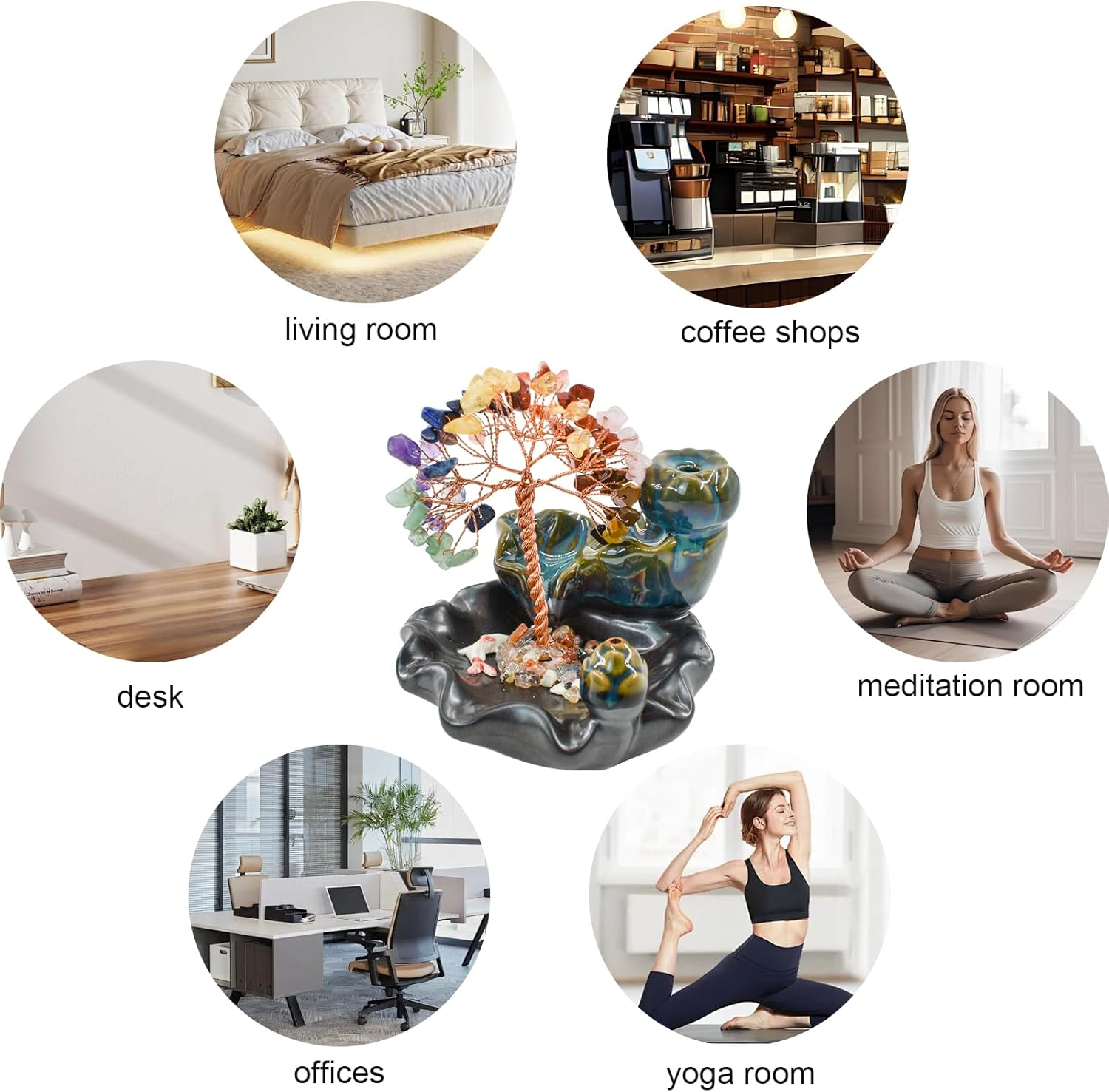 Mrmrkura Backflow Incense Burner, Ceramic Incense Waterfall Burner with 7 Chakras Healing Crystals Tree Fountain Incense Holders for Yoga Meditation Home Decor (Vertical) image number 5