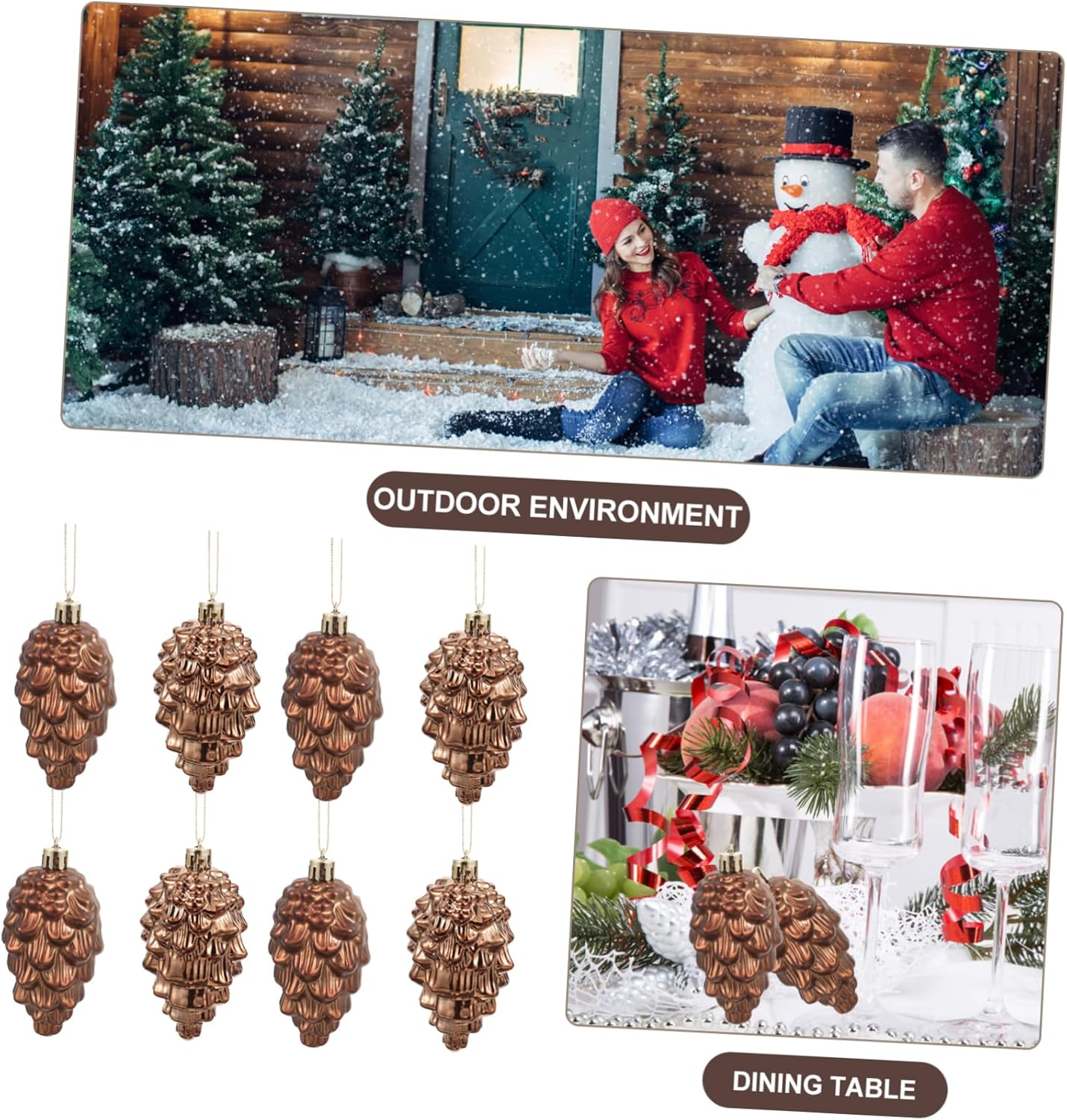 Plastic Christmas Tree Pine Cones Ornaments 8 Pack Warm Cozy Easy to Hang Festive Decor for Your Home image number 2