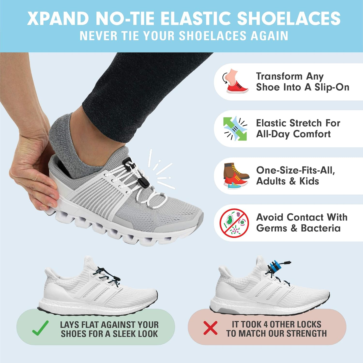 Xpand No Tie Elastic Boot Laces. Hi-Vis Reflective Shoelaces. Ultra Durable for Hiking, Triathletes and Crossfit image number 1